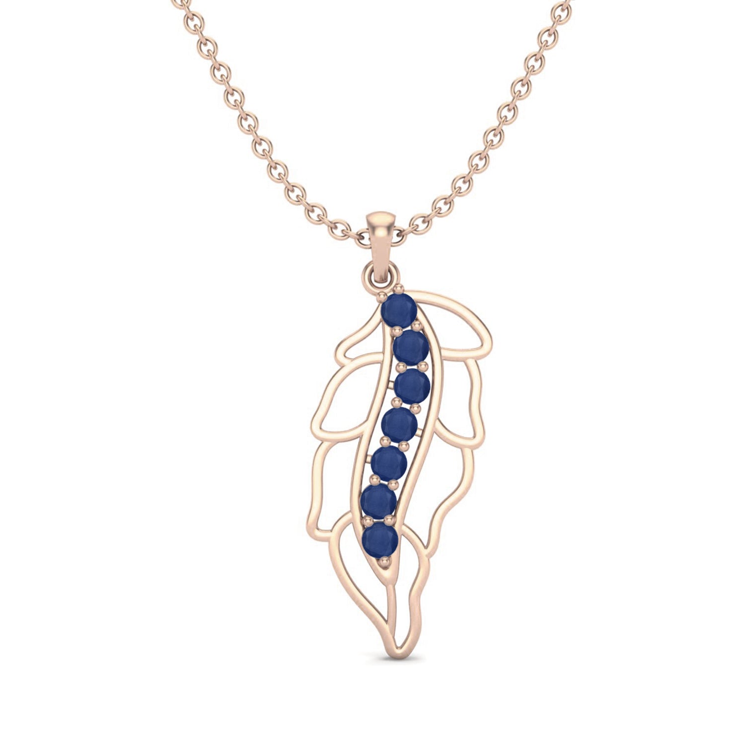 Blue Sapphire 1.05 Ct Round Feather Pendant- 14k Yellow Gold