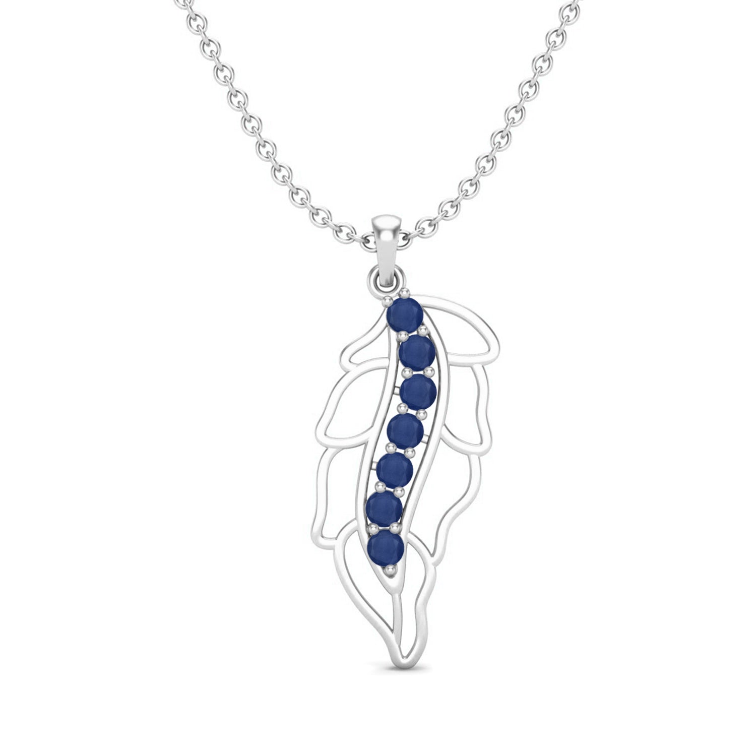 Blue Sapphire Feather Pendant - Sterling Silver