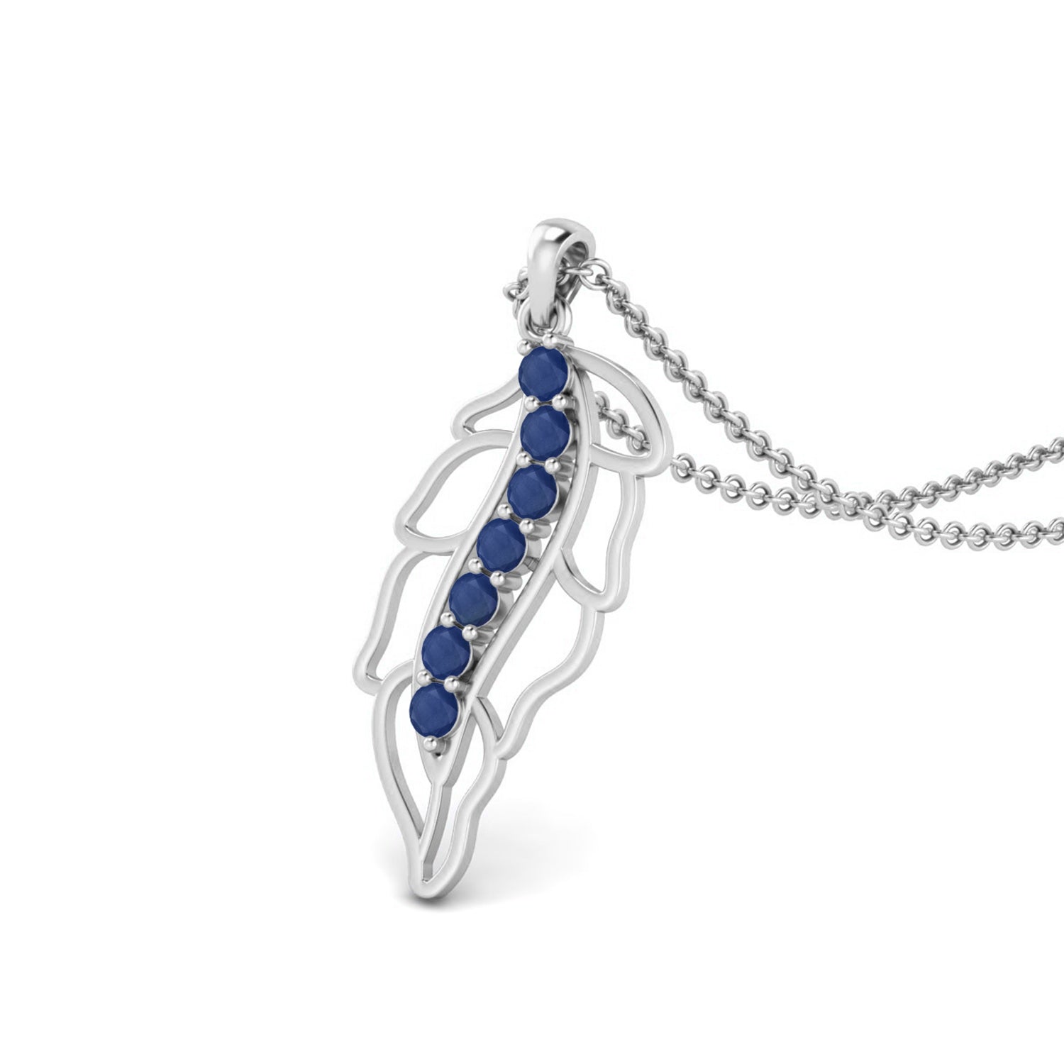 Blue Sapphire Feather Pendant - Sterling Silver