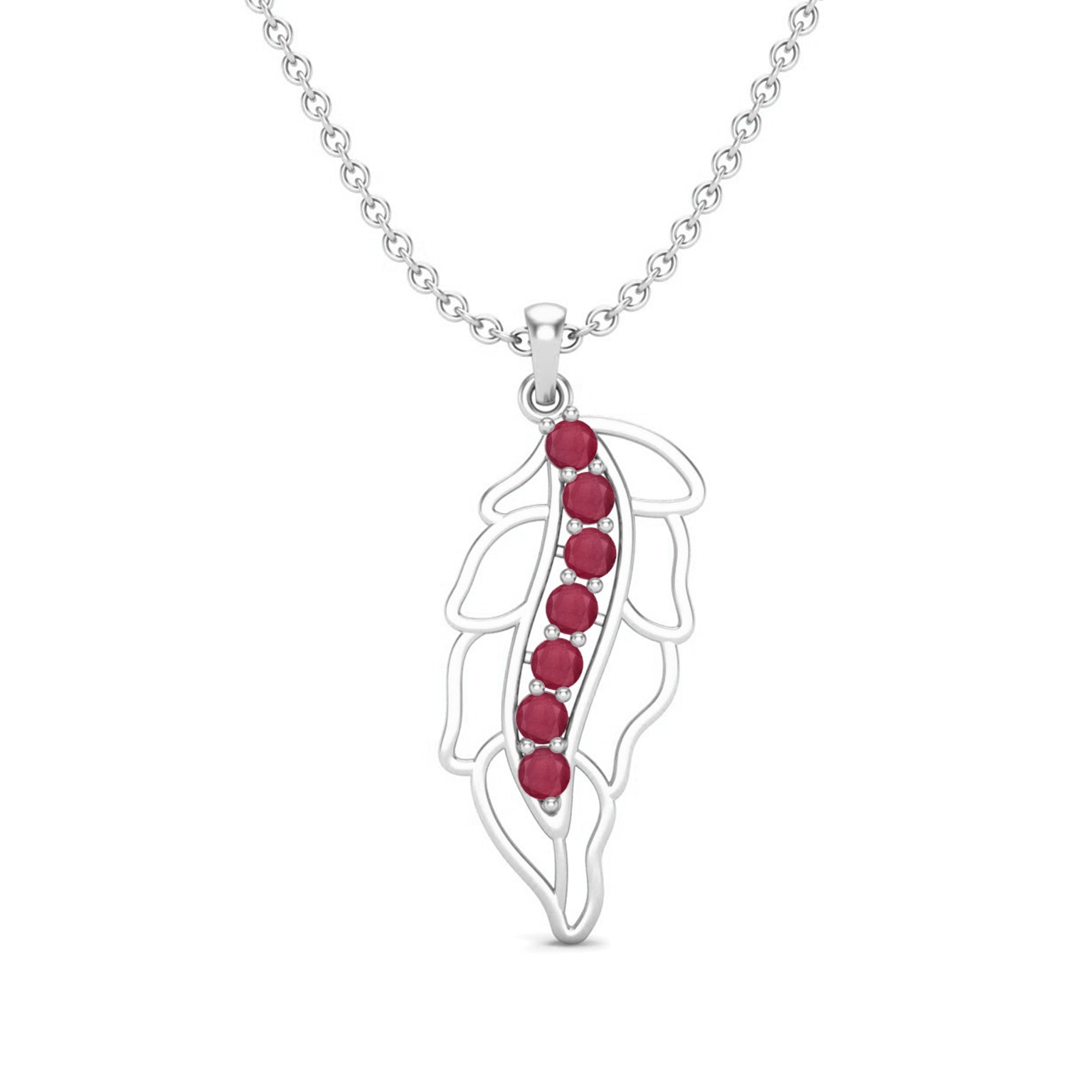Ruby 1.05 Ct Round Leaf Vine Nature Necklace – 14k Yellow Gold