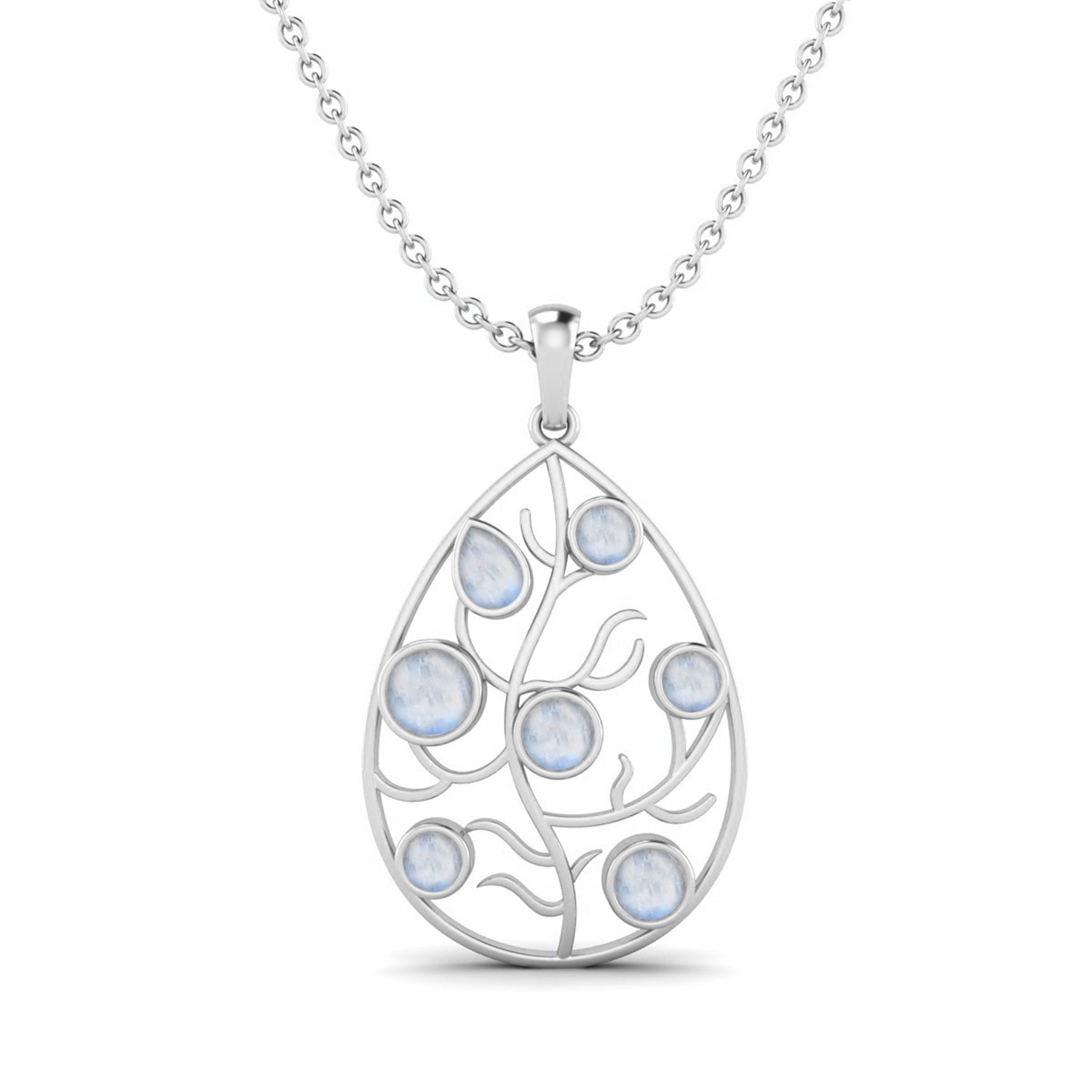 Moonstone Teardrop Tree of Life Pendant - Sterling Silver