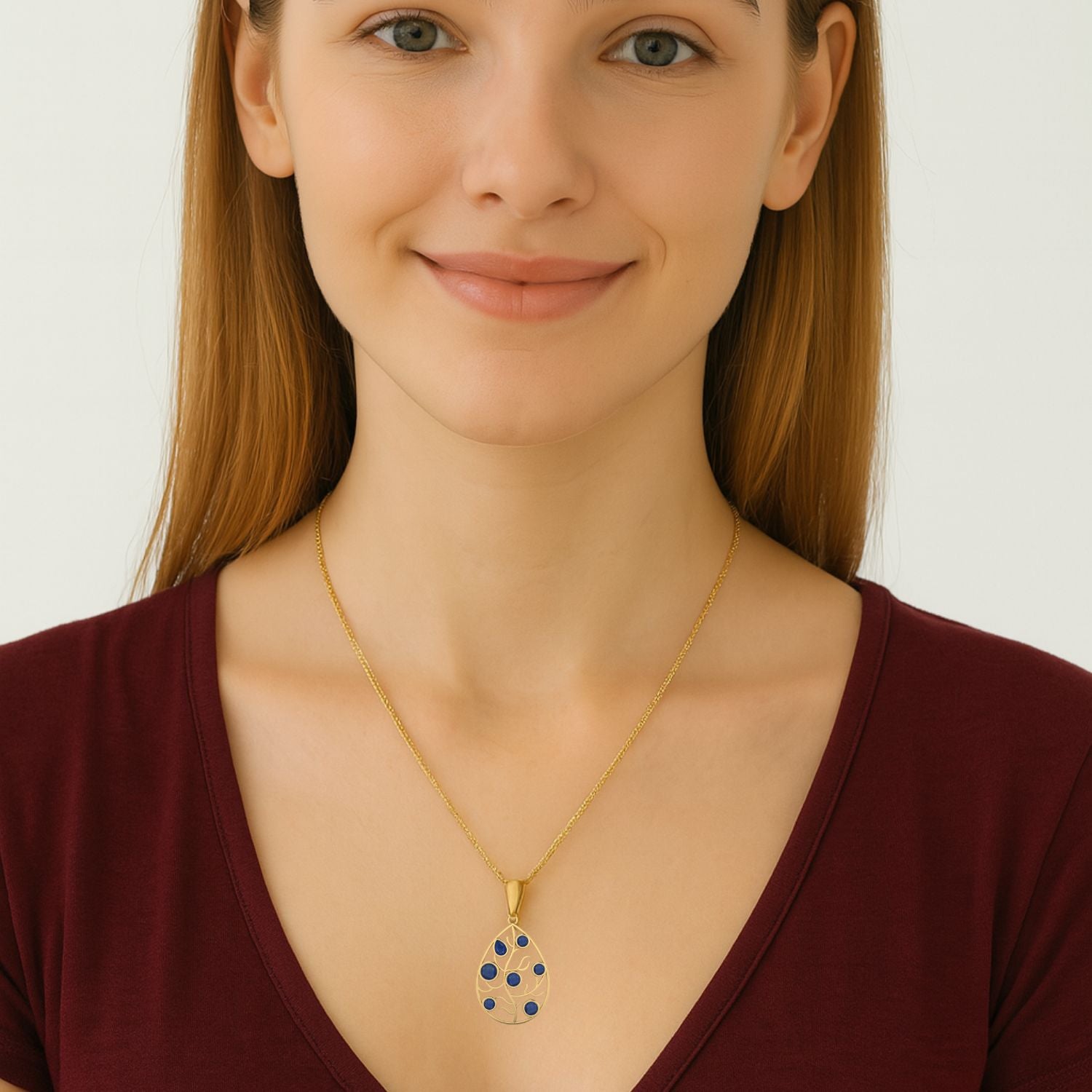Blue Sapphire Teardrop Pendant - 9K Yellow Gold