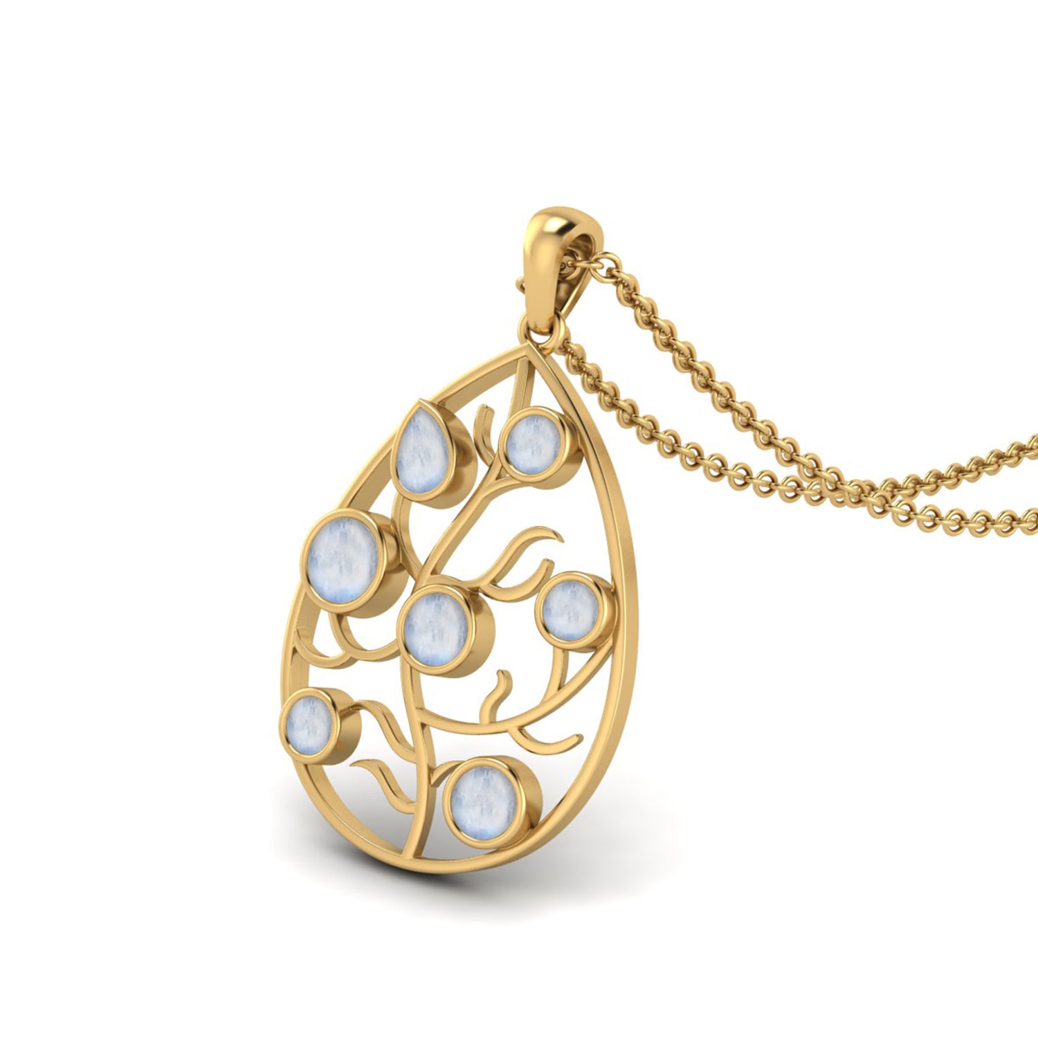 Moonstone Teardrop Tree of Life Pendant - Sterling Silver