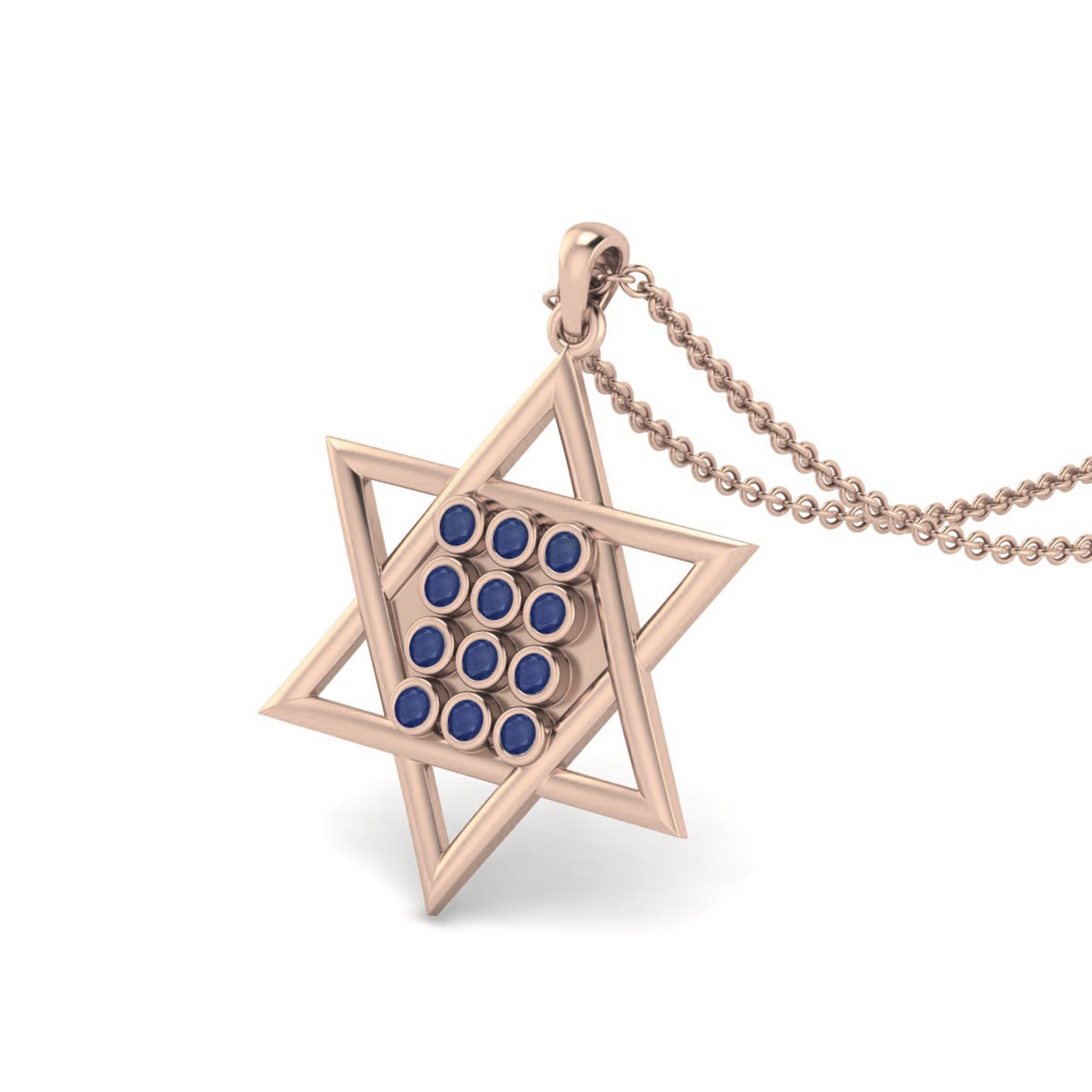 Blue Sapphire 0.60 Ct Round Star of David Pendant – 14k Yellow Gold