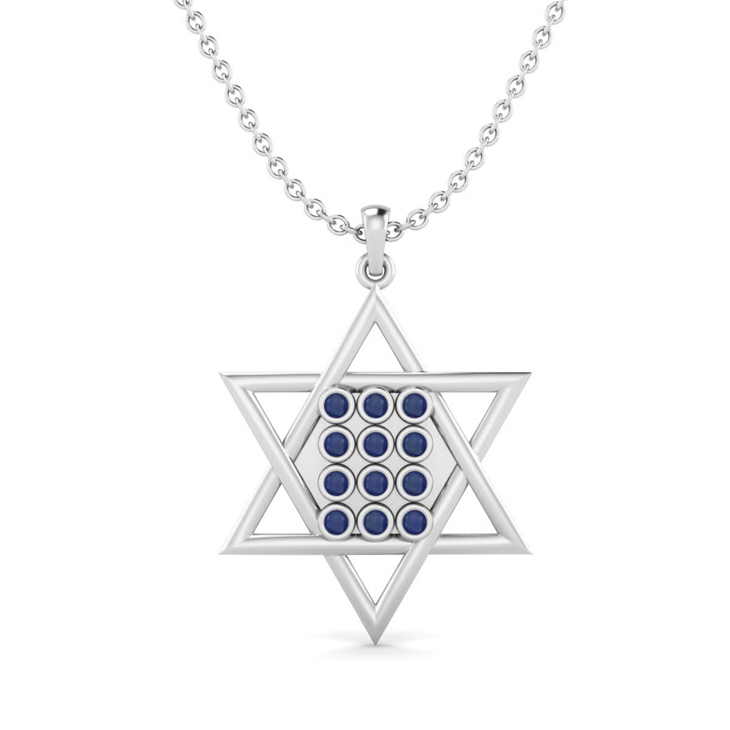 Blue Sapphire Star of David Pendant - Sterling Silver