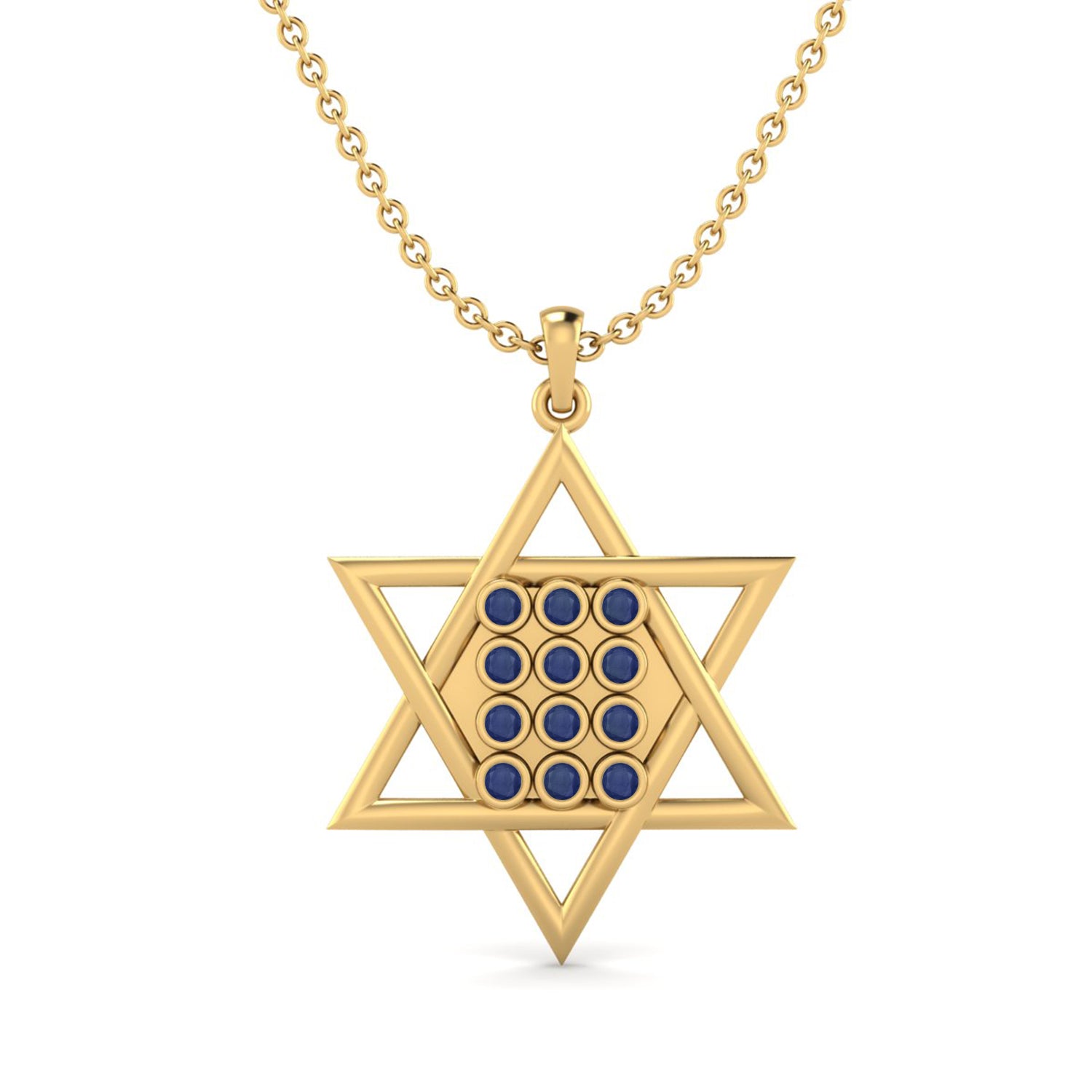 Blue Sapphire Star of David Pendant - 9K Yellow Gold
