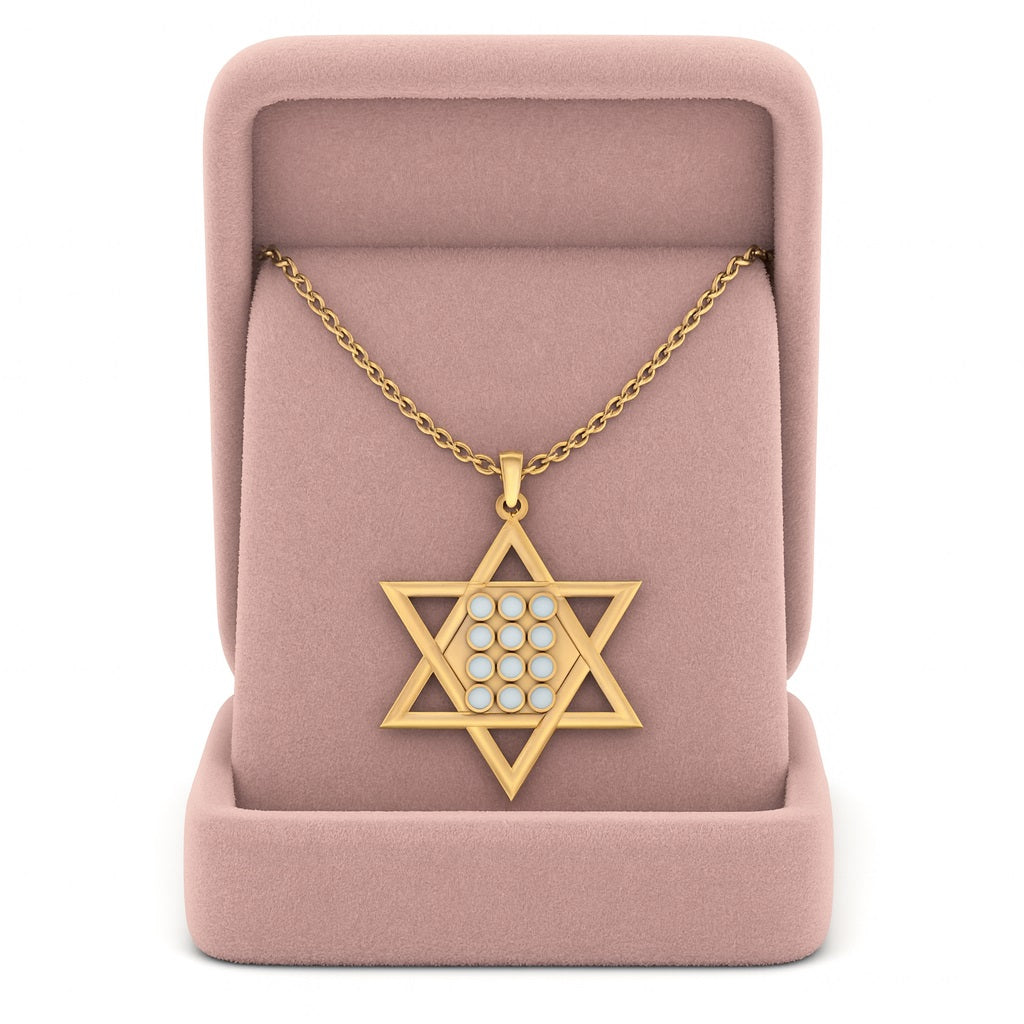 Moonstone 1.20 Ct Round Star of David Necklace – 14K Yellow Gold