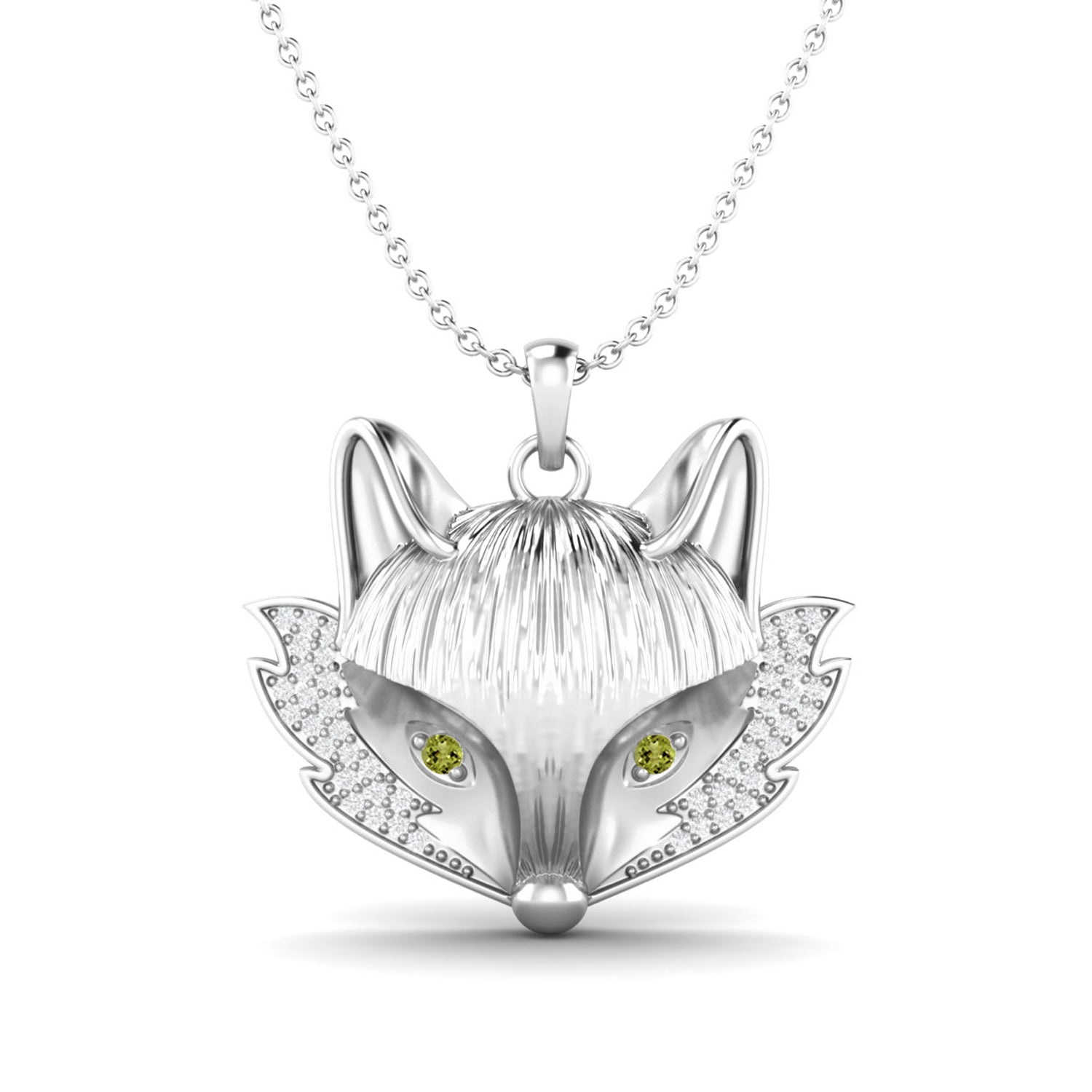 Fox Face Peridot Pendant - Sterling Silver