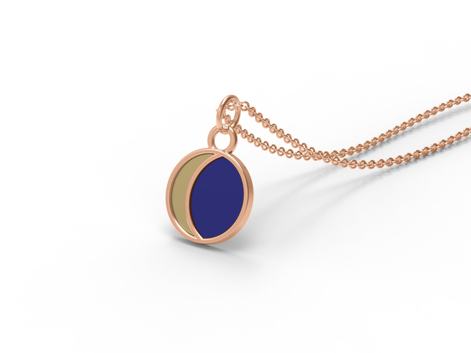 Half Moon Enamel Crescent Design Pendant - Sterling Silver
