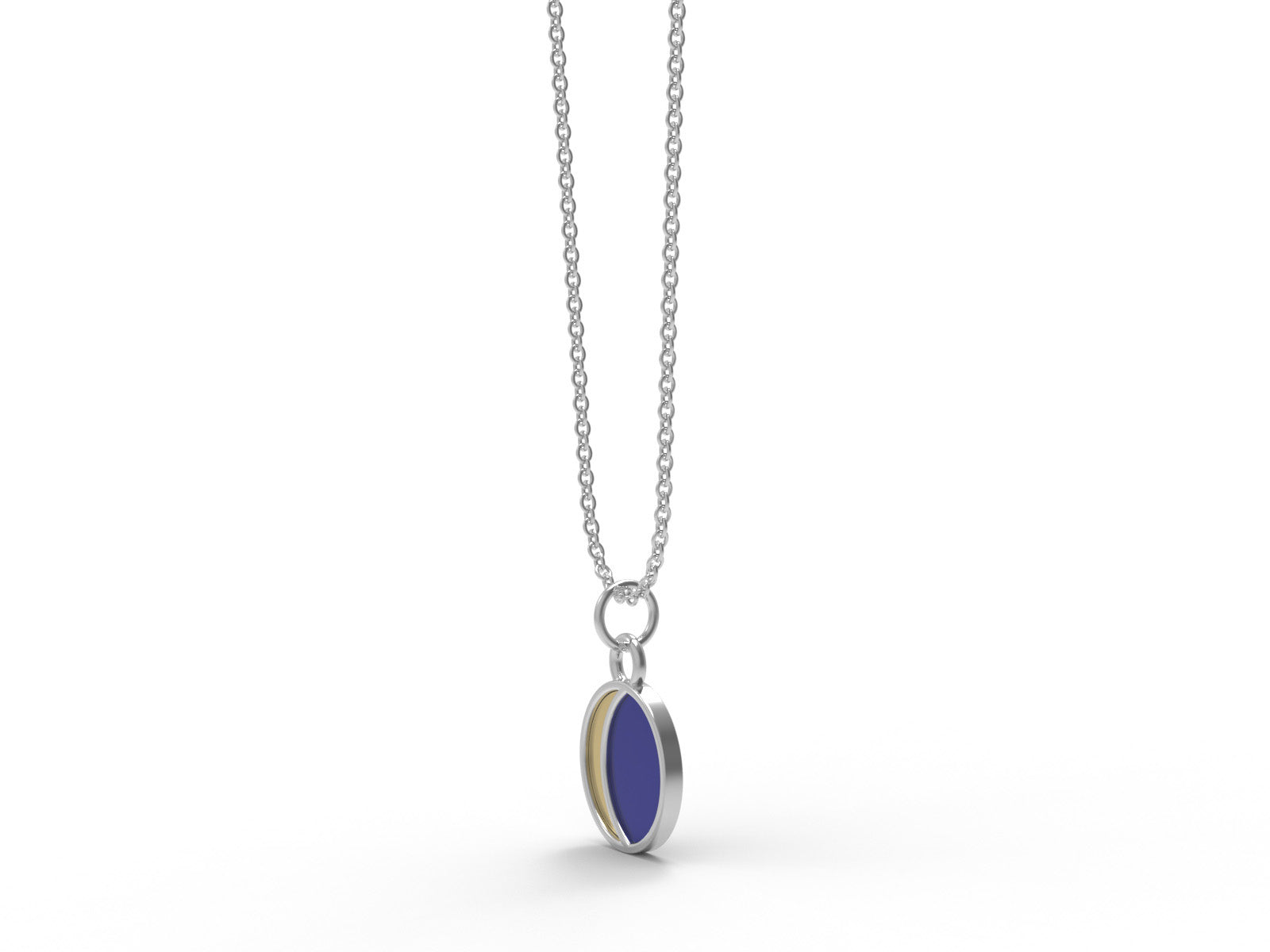 Half Moon Enamel Crescent Design Pendant - Sterling Silver