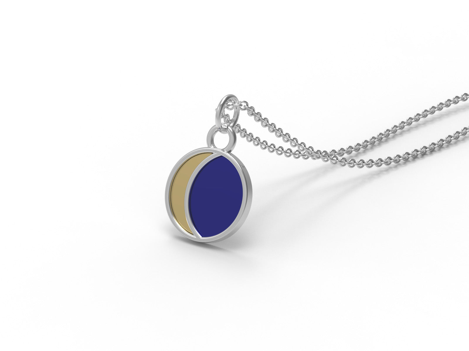 Half Moon Enamel Crescent Design Pendant - Sterling Silver