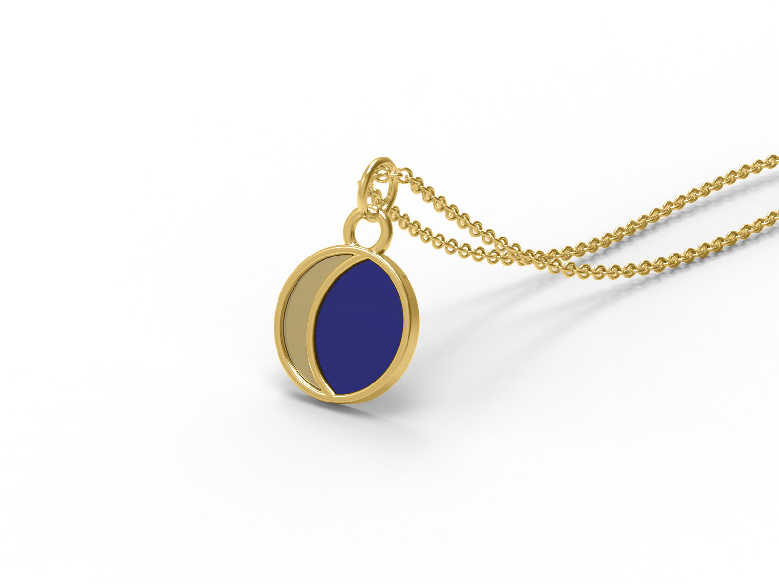 Half Moon Enamel Crescent Design Pendant - Sterling Silver