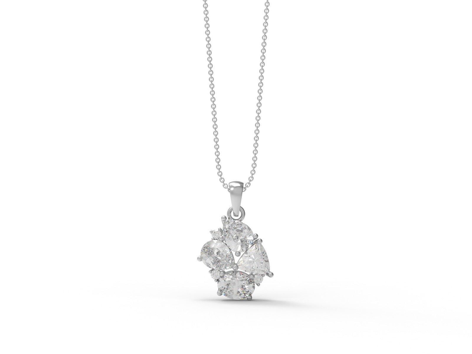 Moissanite Asymmetrical Floral Cluster Pendant - Sterling Silver