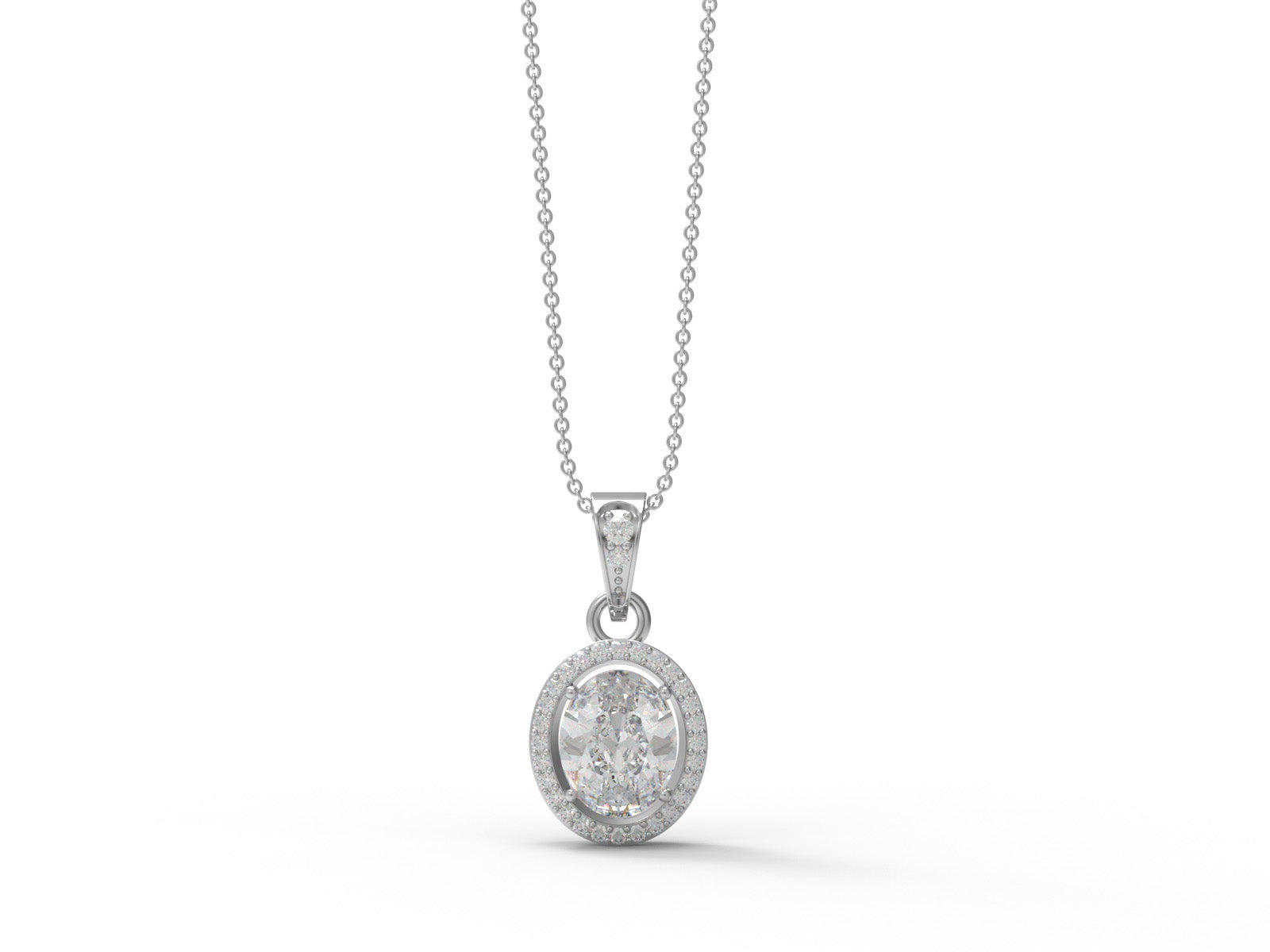 Oval Moissanite Halo Pendant Necklace - Sterling Silver