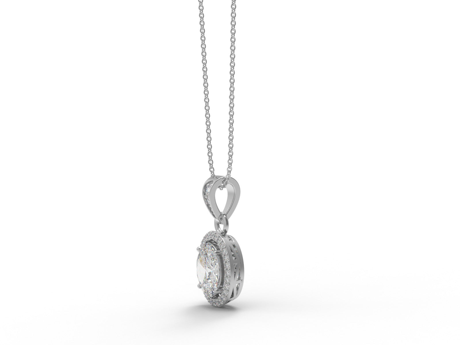 Oval Moissanite Halo Pendant Necklace - Sterling Silver