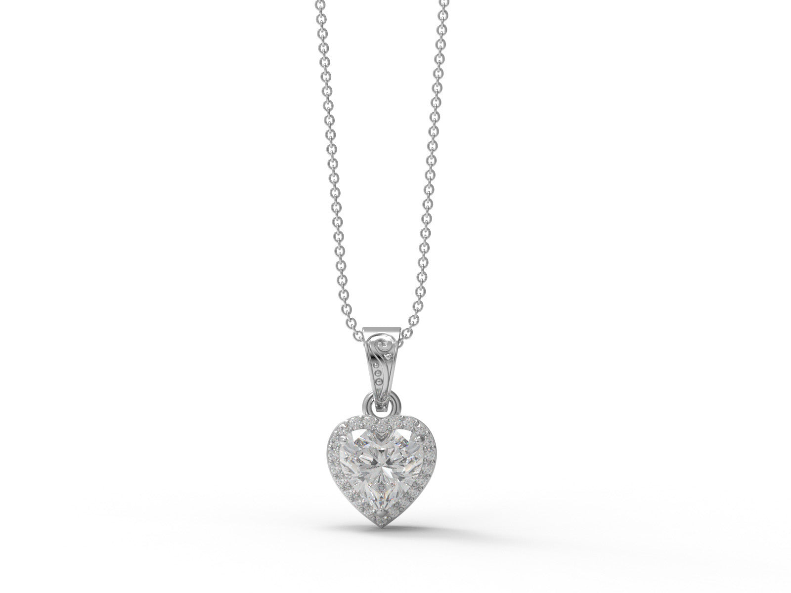 Moissanite Heart Halo Pendant Necklace - Sterling Silver