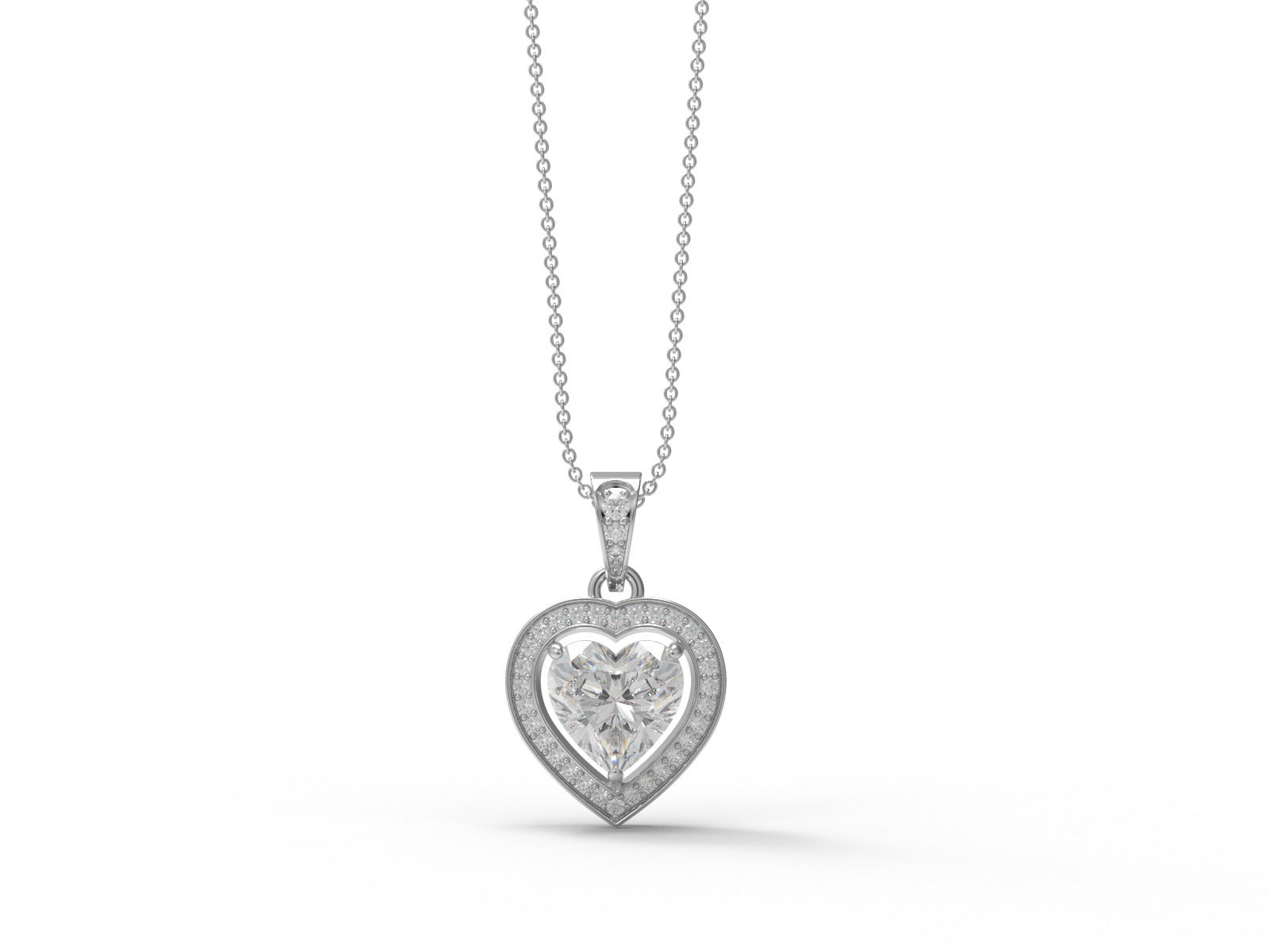 Moissanite Heart Halo Pendant Necklace - Sterling Silver