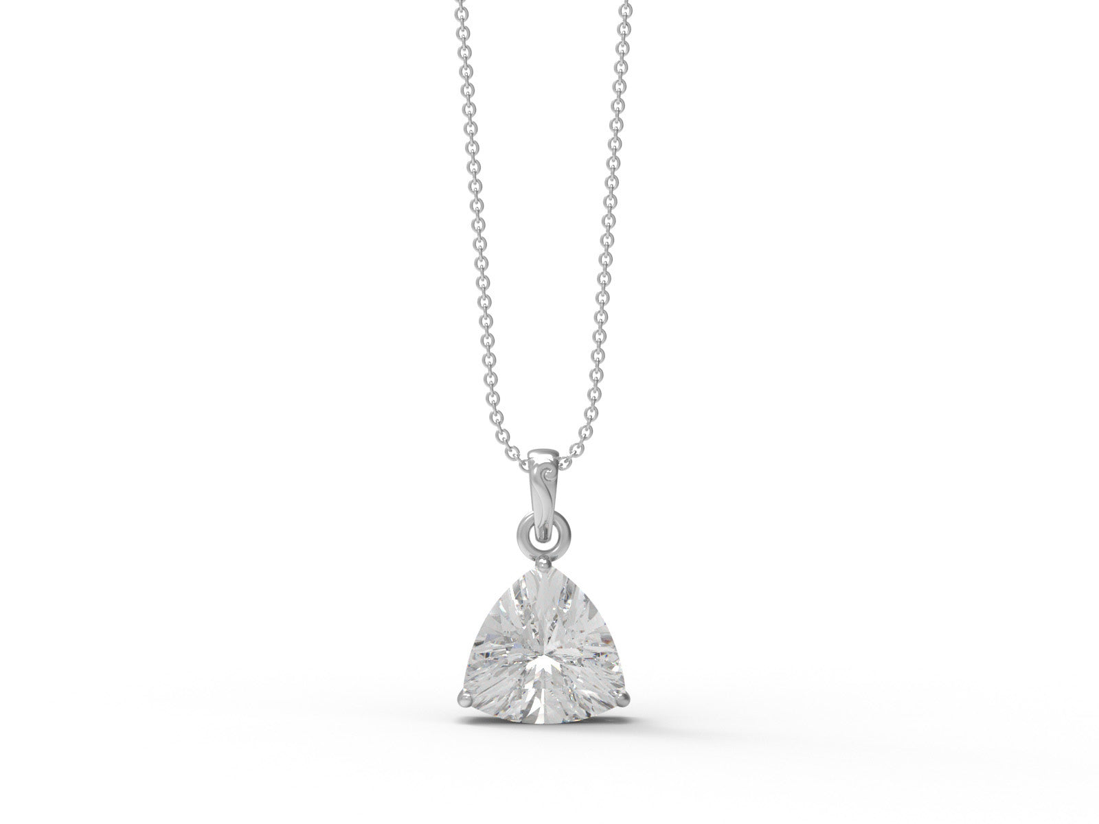 Moissanite Trillion Cut Pendant with Filigree Gallery Necklace - Sterling Silver