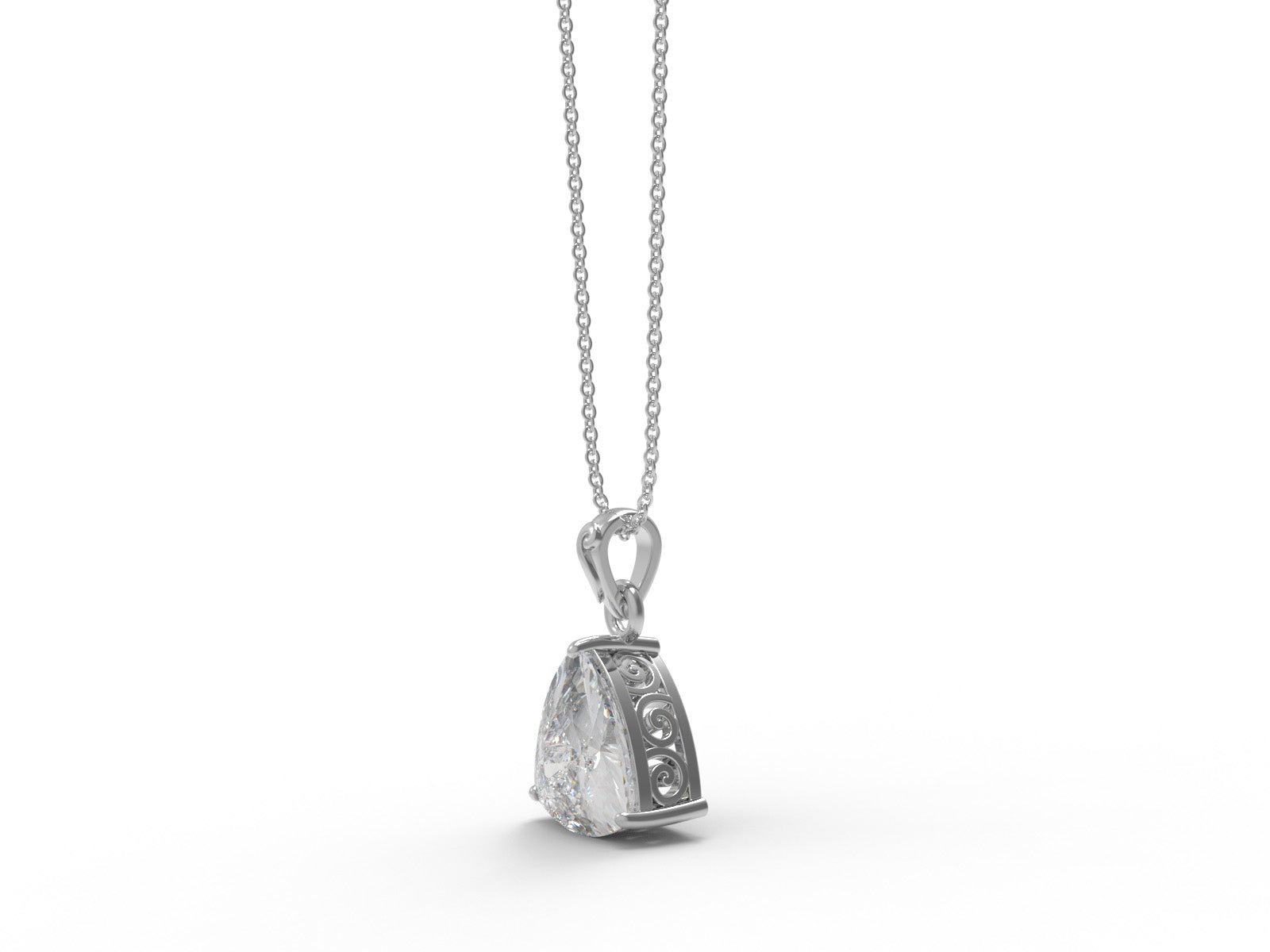 Moissanite Trillion Cut Pendant with Filigree Gallery Necklace - Sterling Silver