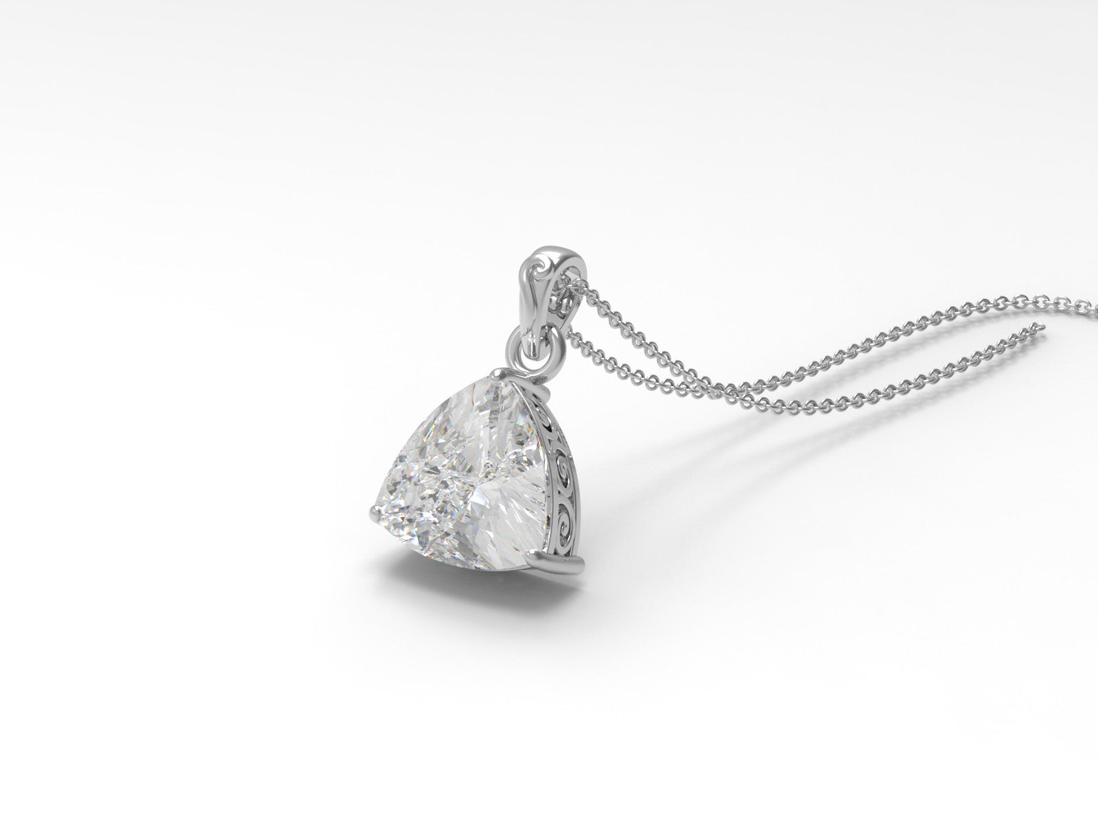 Moissanite Trillion Cut Pendant with Filigree Gallery Necklace - Sterling Silver