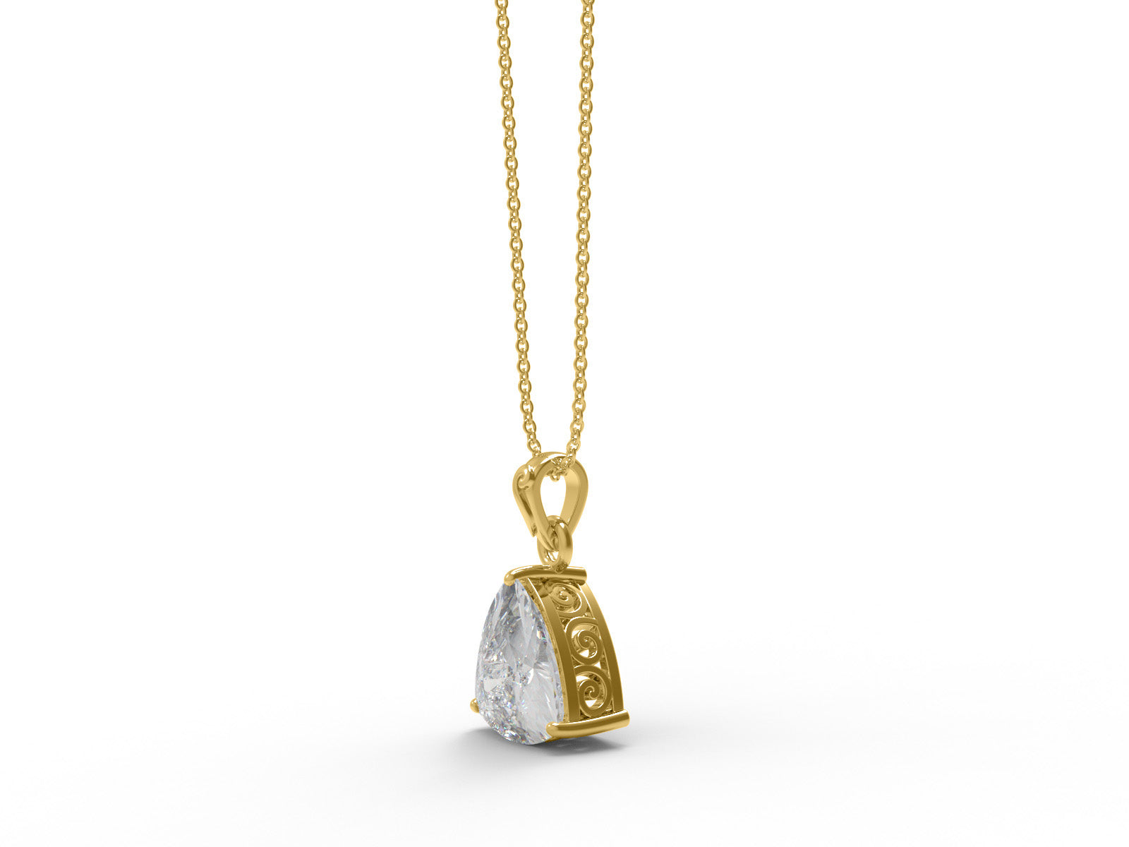 Moissanite Trillion Cut Pendant with Filigree Gallery Necklace - Sterling Silver