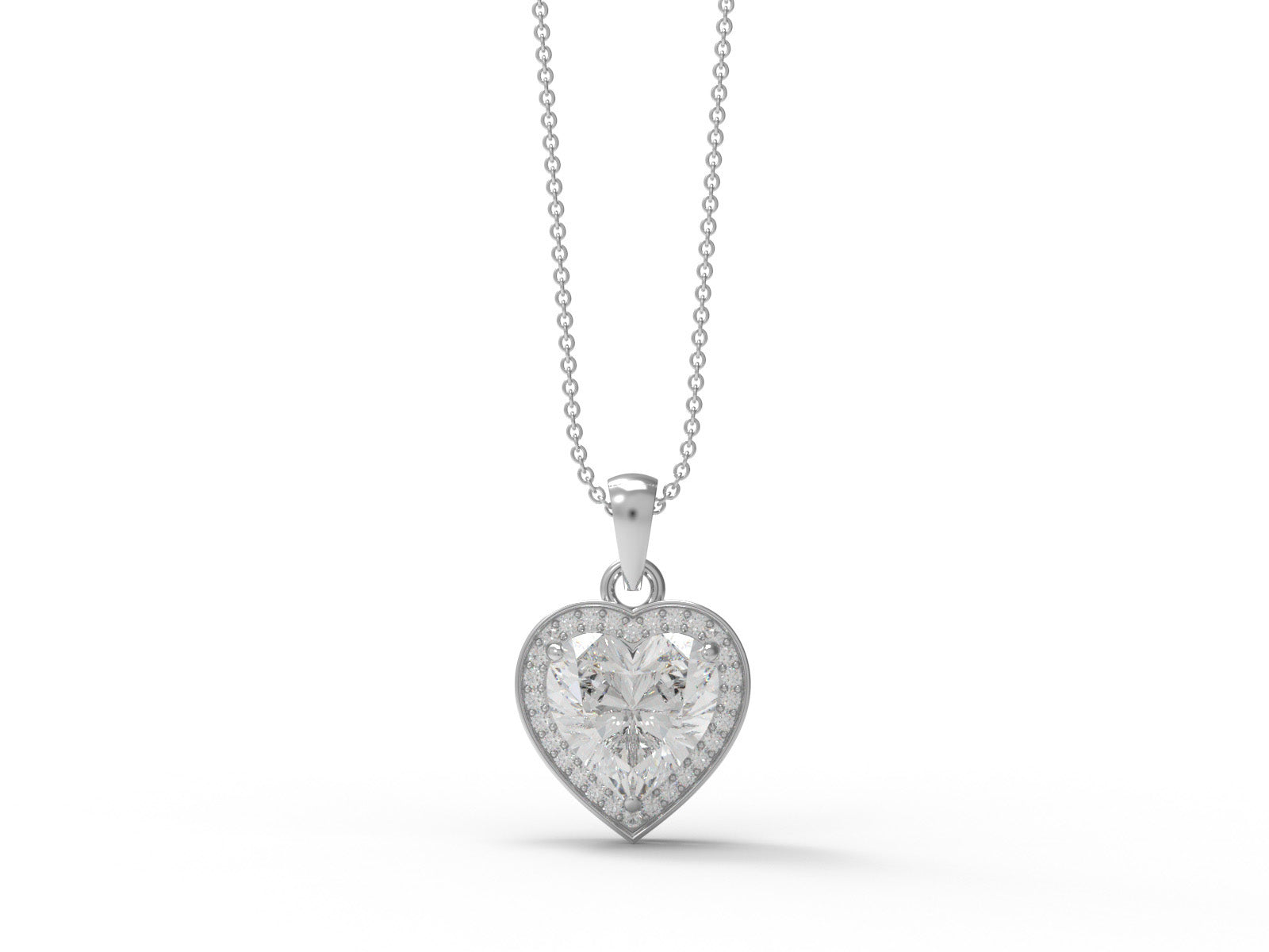 Moissanite Heart-Shaped Halo Pendant Necklace - Sterling Silver