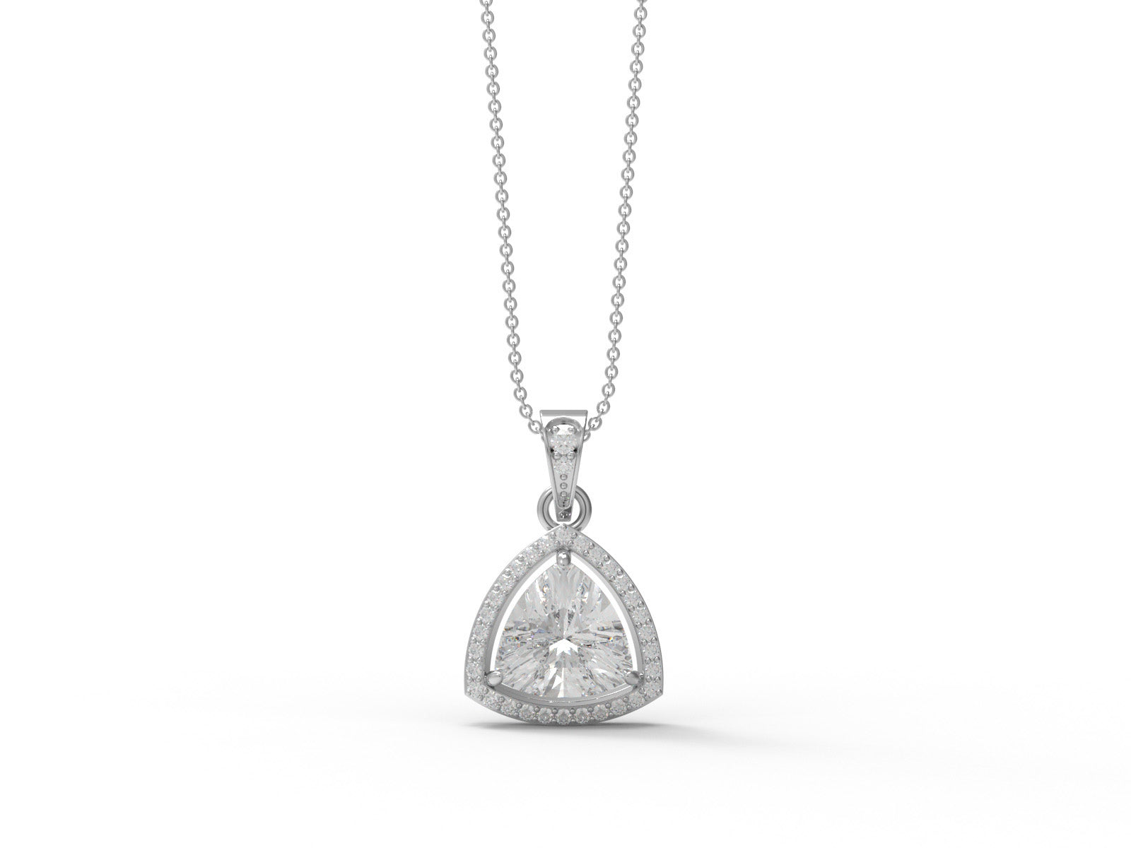 Moissanite Trillion Halo Pendant Necklace - Sterling Silver