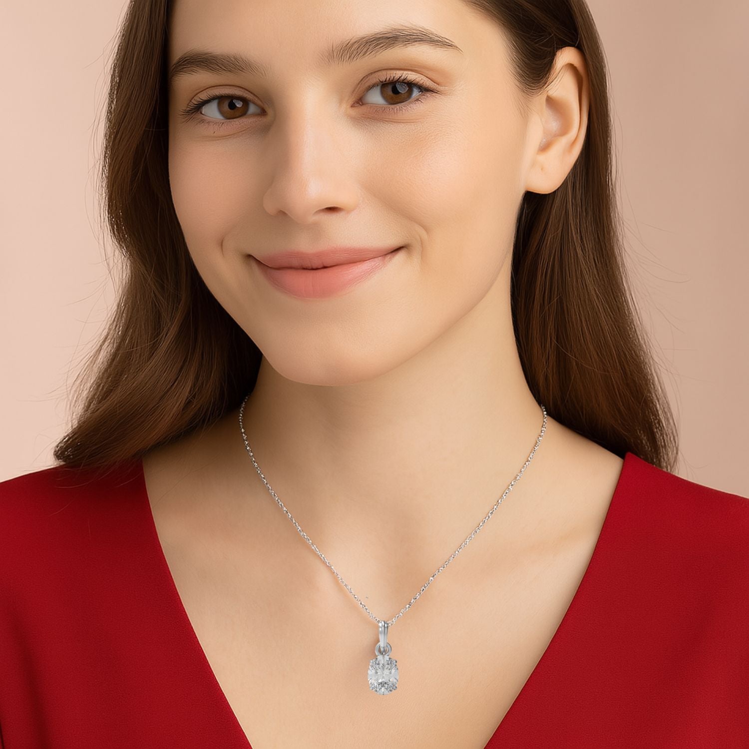 Moissanite Classic Oval Solitaire Pendant - Sterling Silver