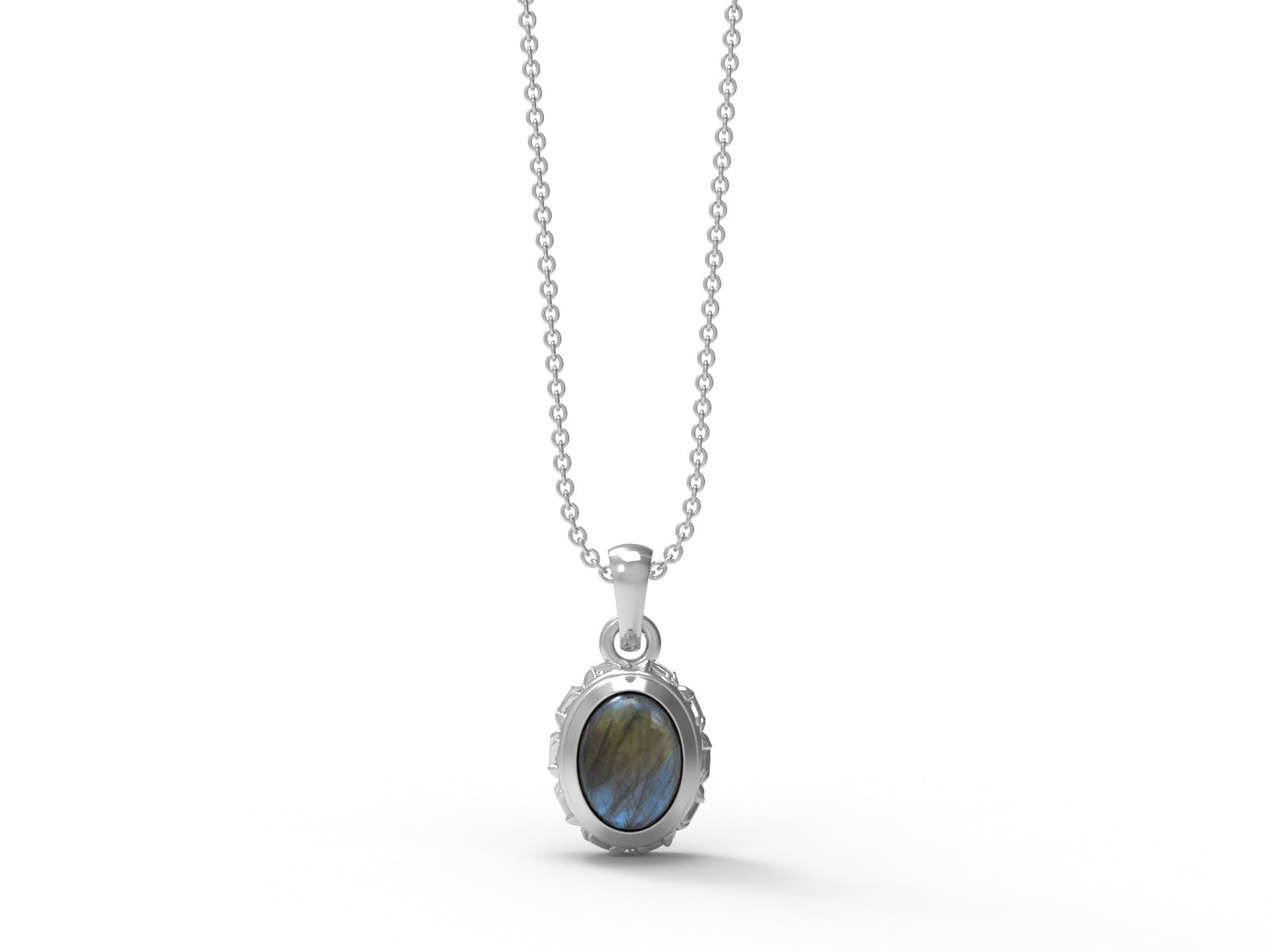 Labradorite Oval Solitaire Necklace - Sterling Silver