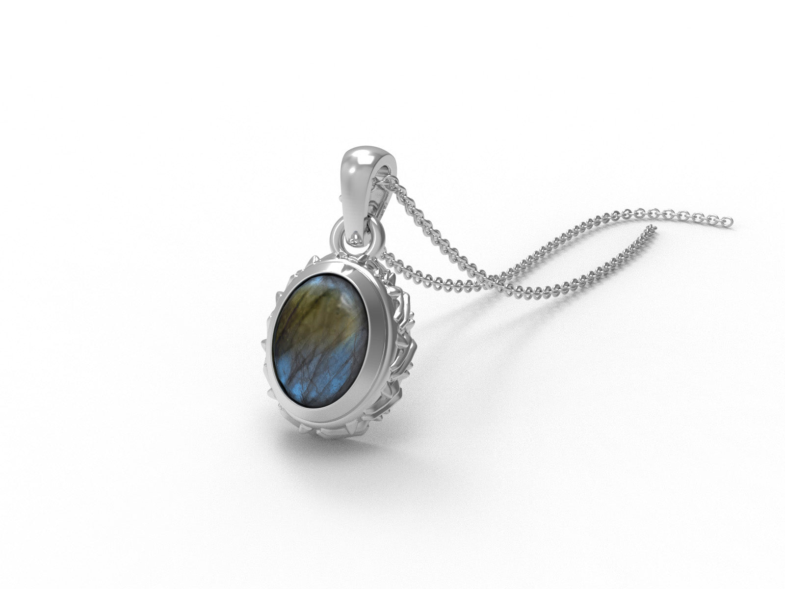 Labradorite Oval Solitaire Necklace - Sterling Silver