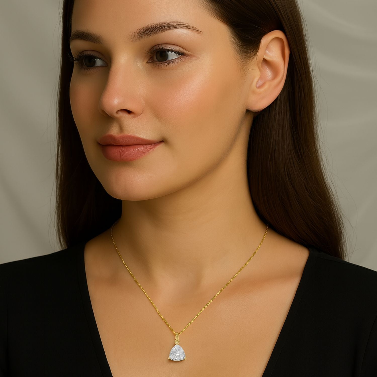 Moissanite Elegant Trillion Drop Necklace - Sterling Silver