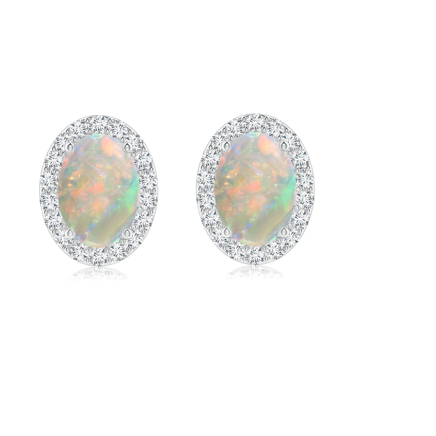 Oval Ethiopian Opal Halo Stud Earrings – Sterling Silver