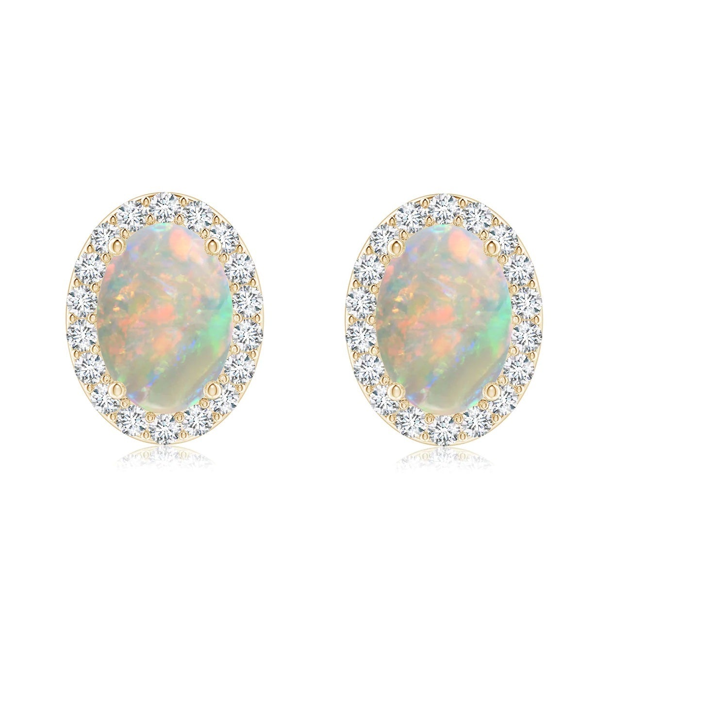 Oval Ethiopian Opal Halo Stud Earrings – Sterling Silver