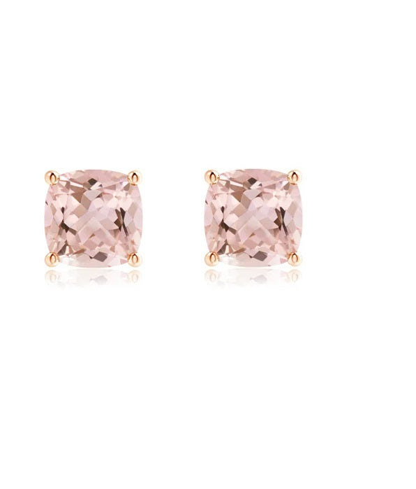 Cushion Cut Morganite Stud Earrings – Sterling Silver