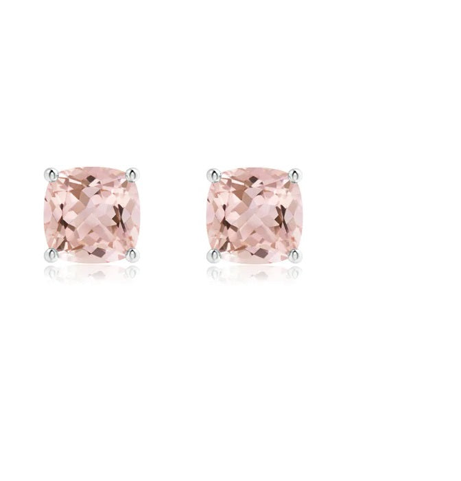 Cushion Cut Morganite Stud Earrings – Sterling Silver