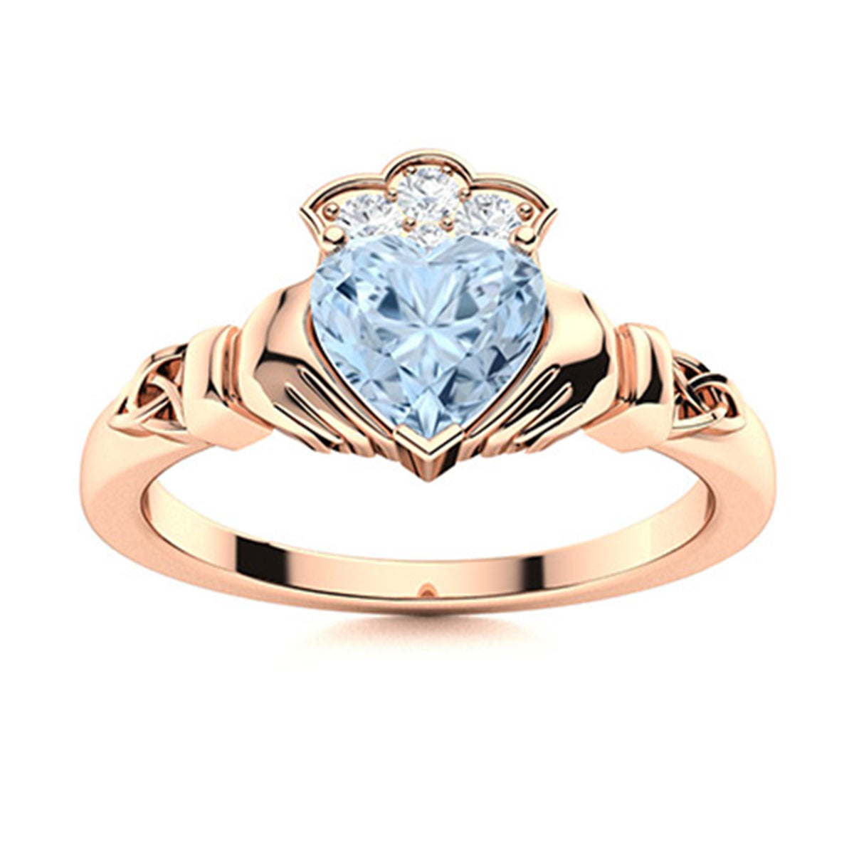Aquamarine Heart Claddagh Ring - Sterling Silver