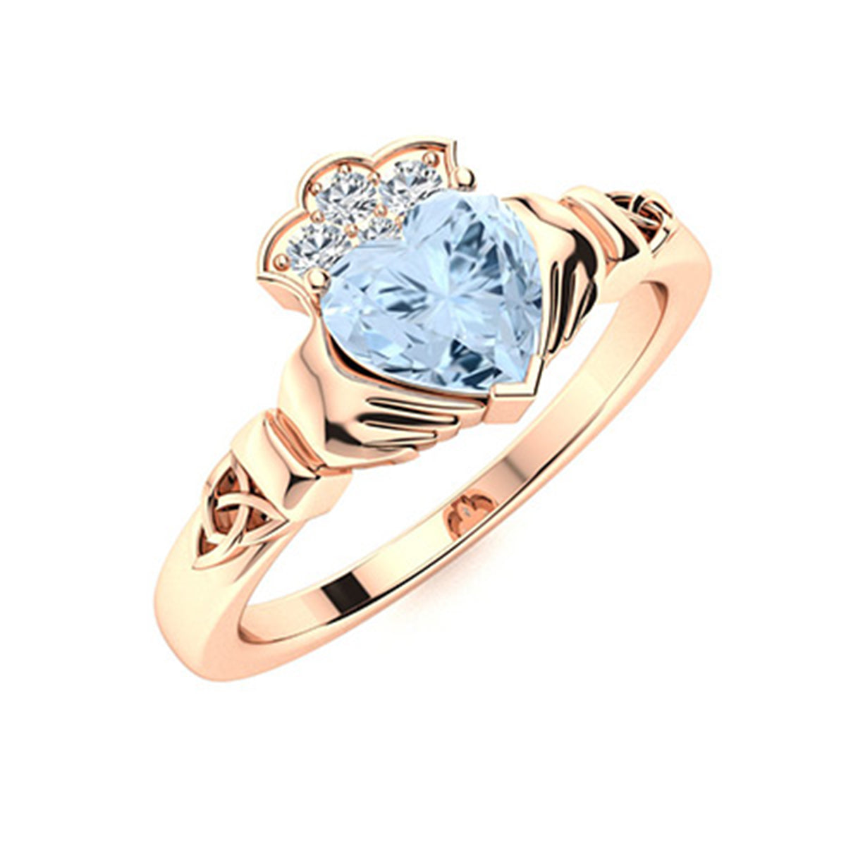 Aquamarine Heart Claddagh Ring - Sterling Silver