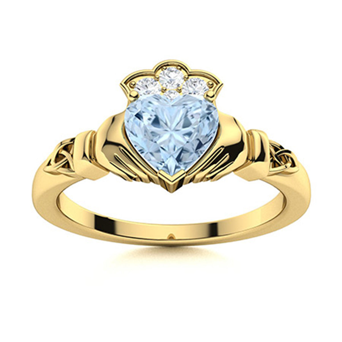 Aquamarine Heart Claddagh Ring - Sterling Silver