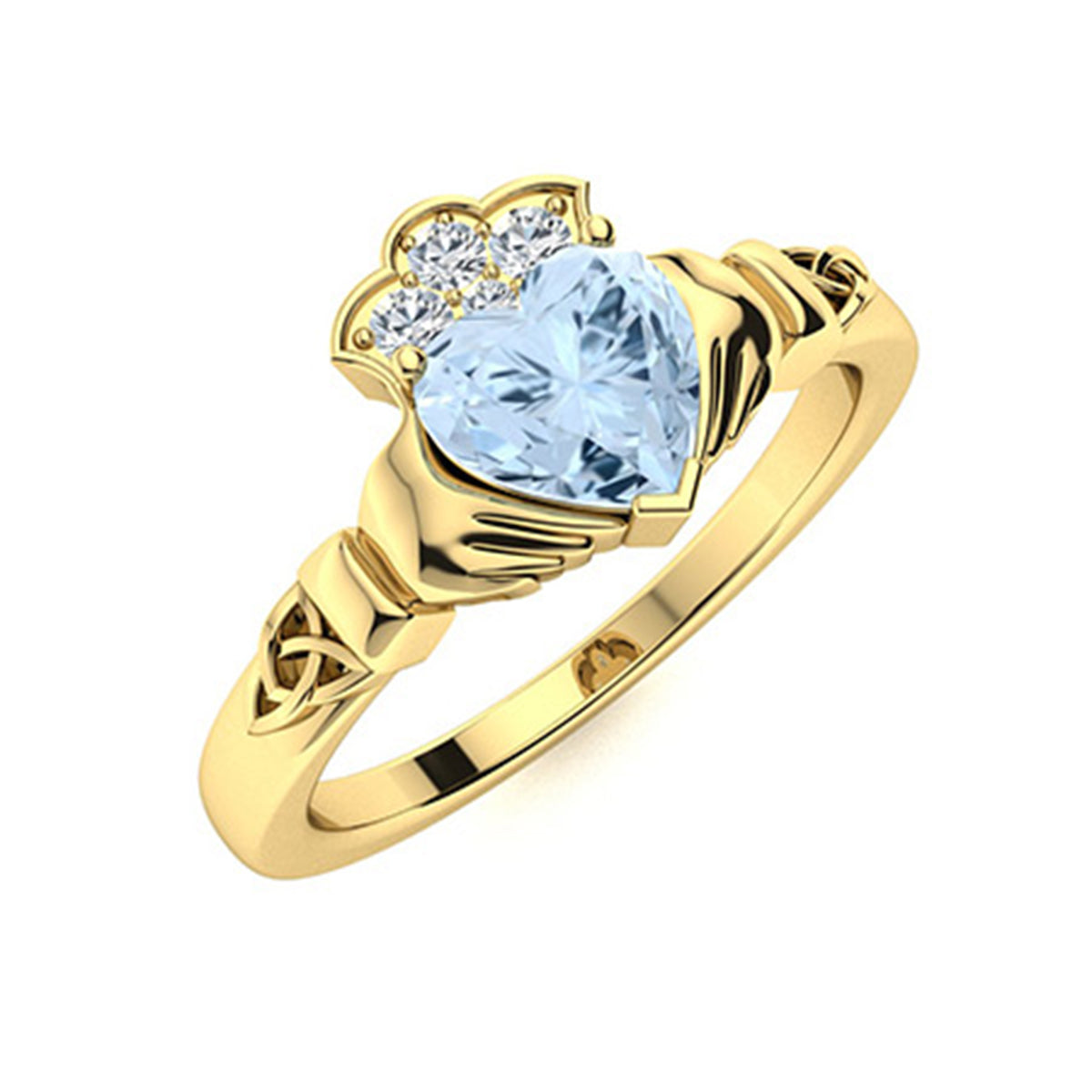 Aquamarine Heart Claddagh Ring - Sterling Silver