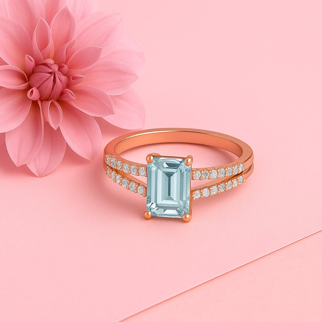 Blue Topaz Split Shank Accent Ring - Sterling Silver