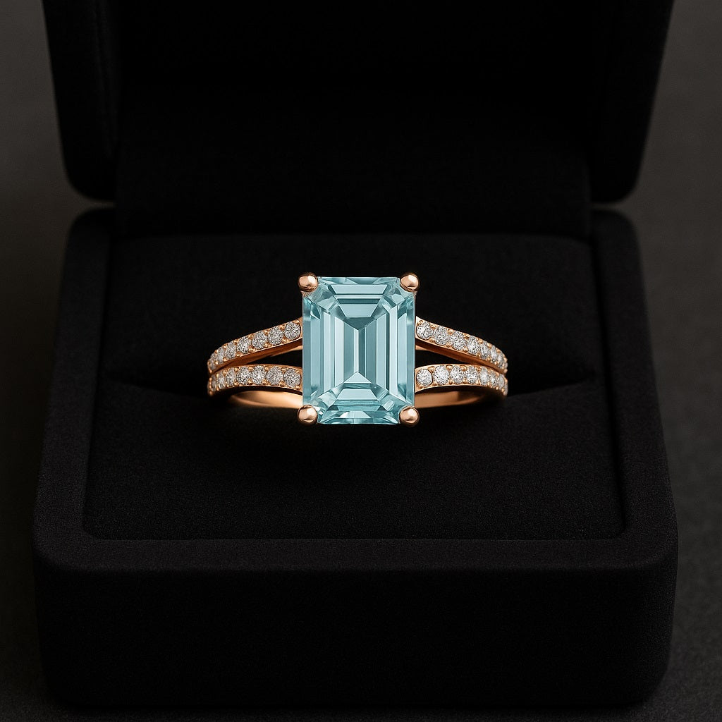 Blue Topaz Split Shank Accent Ring - Sterling Silver