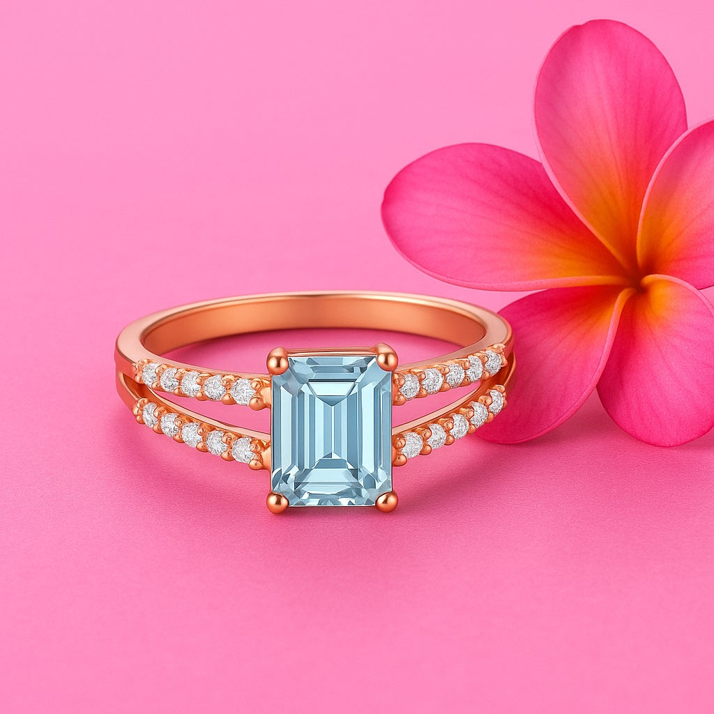 Blue Topaz Split Shank Accent Ring - Sterling Silver