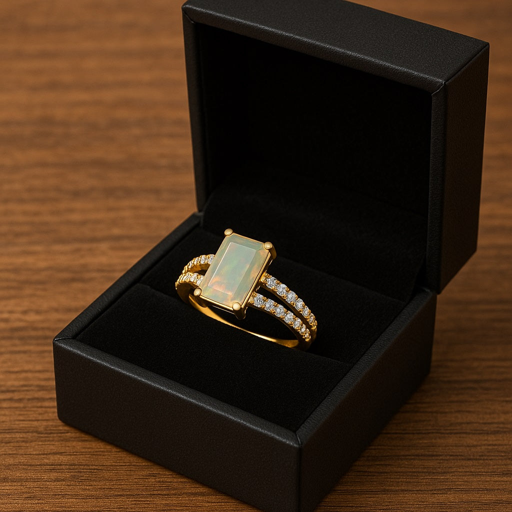 Anello con gambo diviso in opale - Argento Sterling