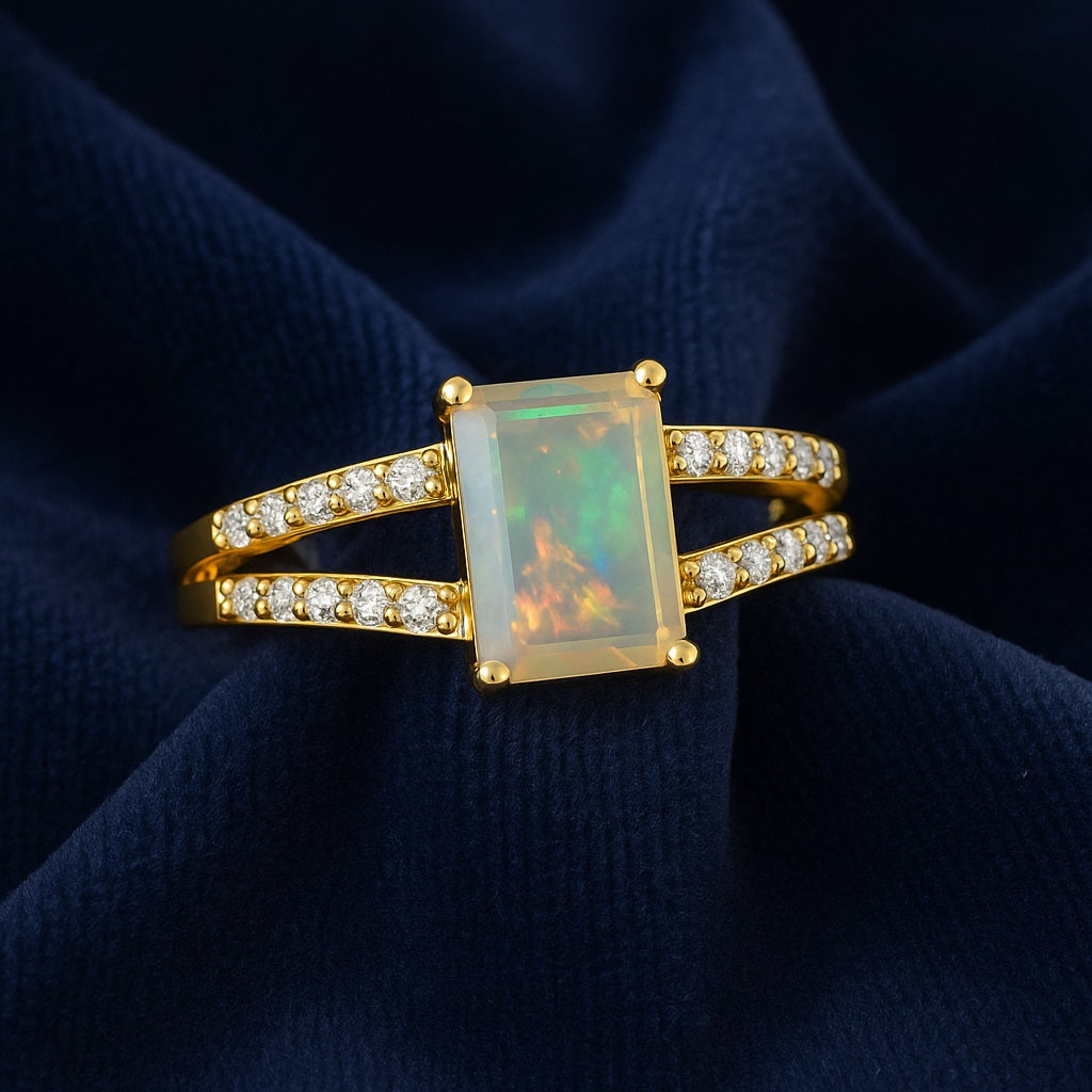 Anello con gambo diviso in opale - Argento Sterling
