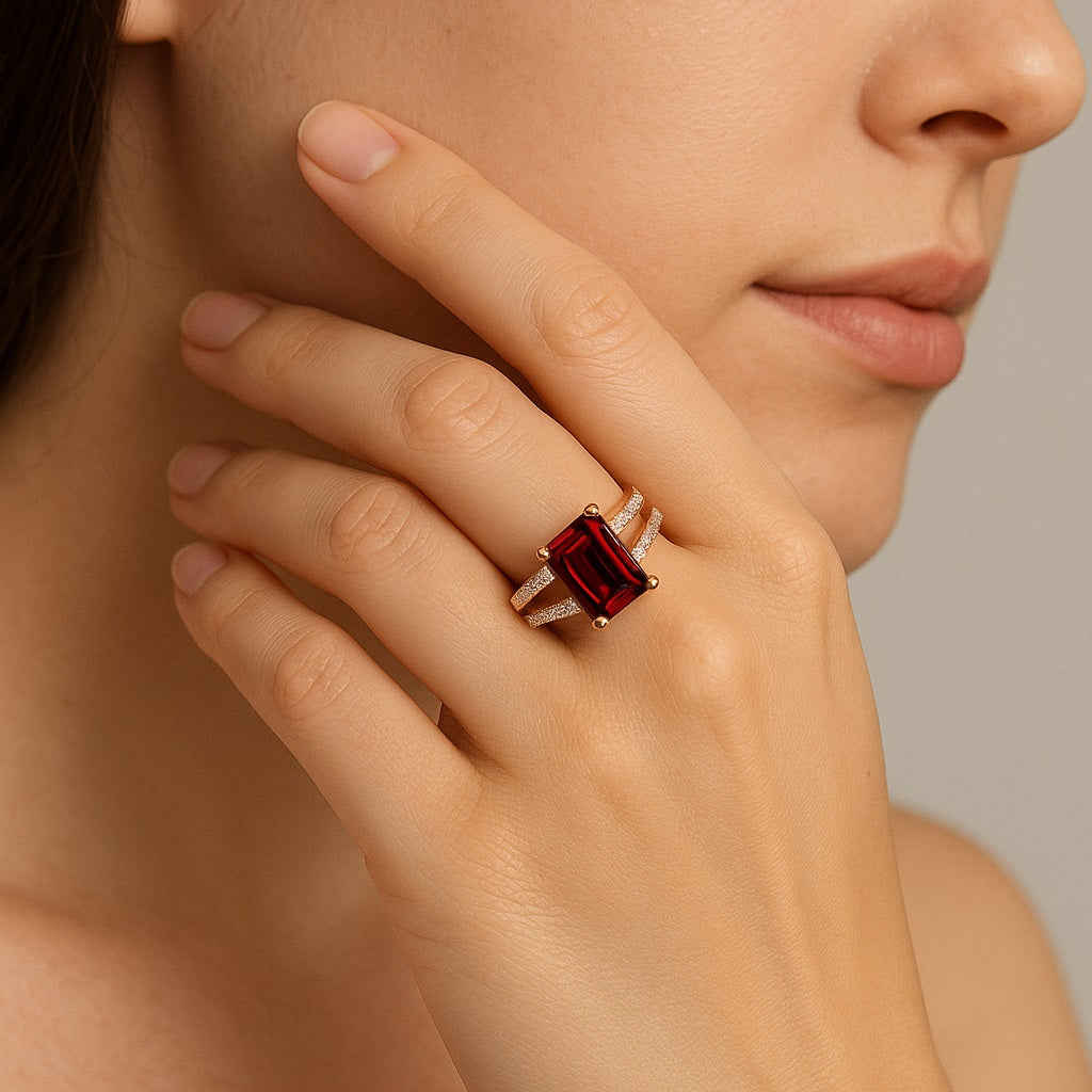 Anello con gambo diviso in opale - Argento Sterling