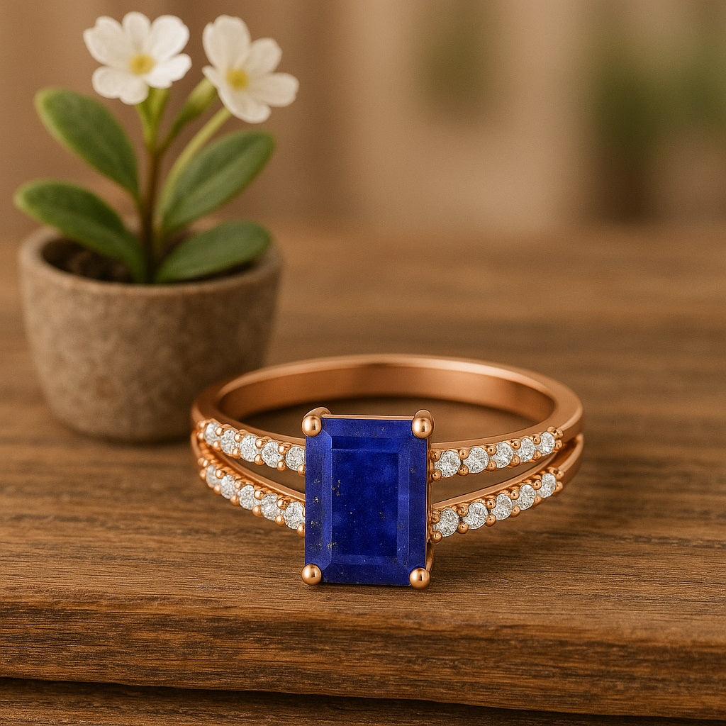 Lapis Split Shank Accent Ring - Sterling Silver