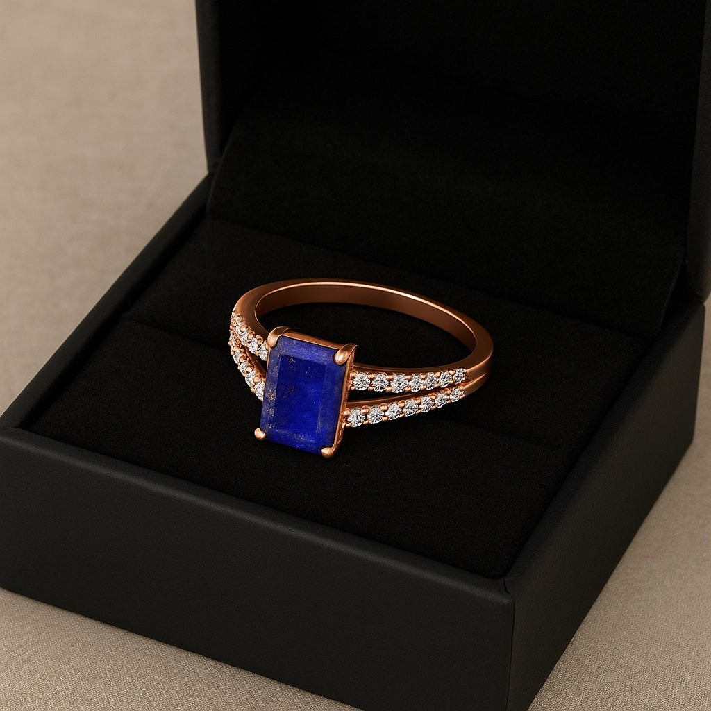 Lapis Split Shank Accent Ring - Sterling Silver