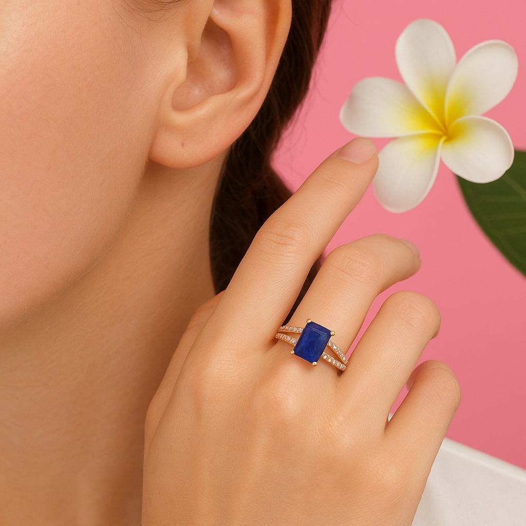 Lapis Split Shank Accent Ring - Sterling Silver