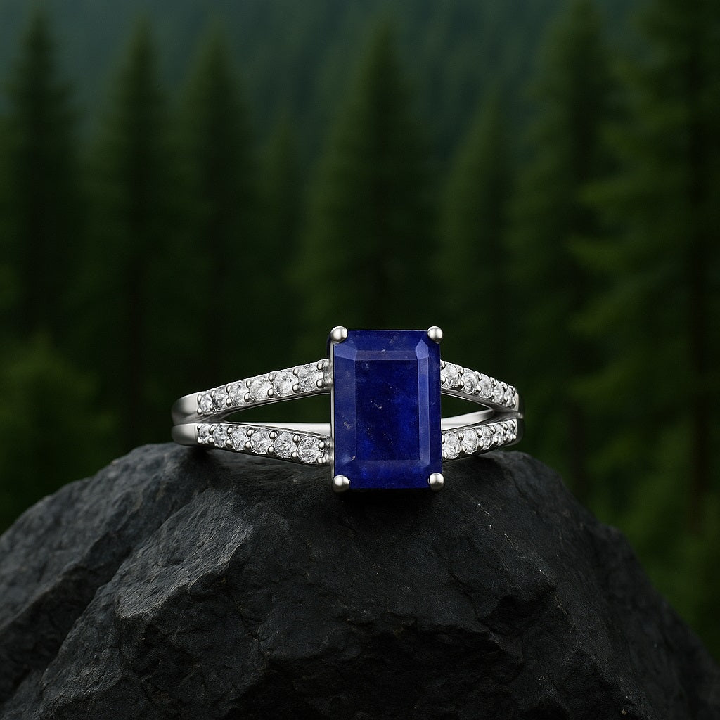 Lapis Split Shank Accent Ring - Sterling Silver