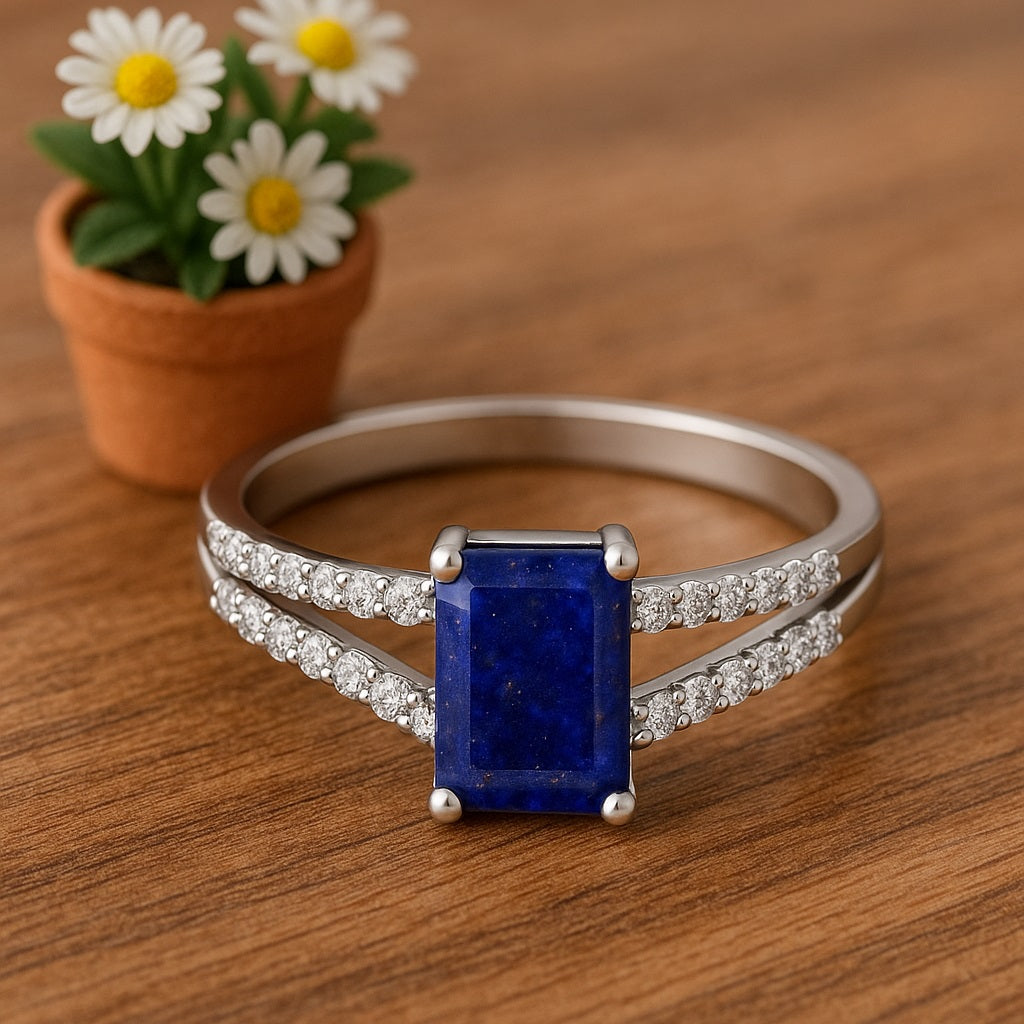 Lapis Split Shank Accent Ring - Sterling Silver